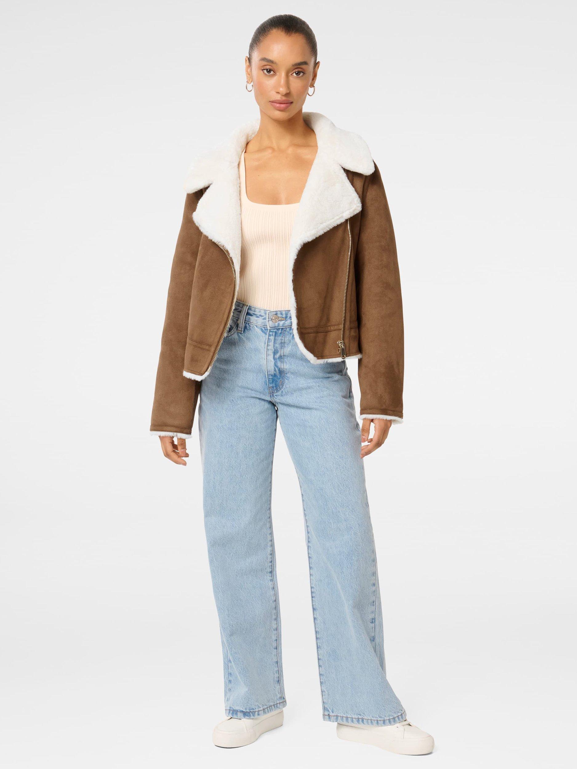 Product image 1 of 5, which shows Forever New Petite Montana Aviator Jacket, Chocolate, 4