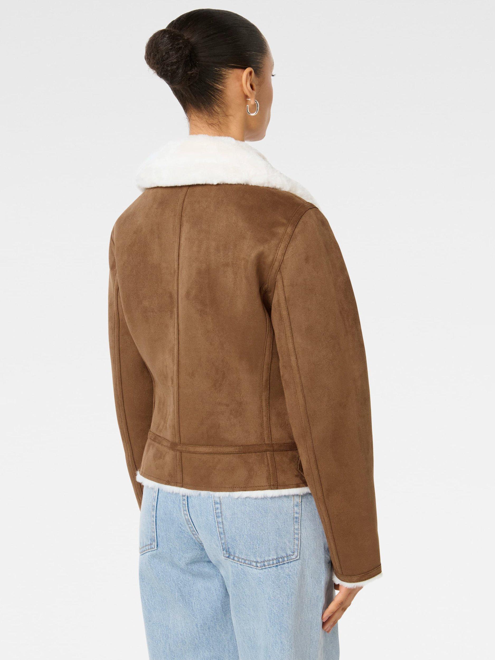 Product image 2 of 5, which shows Forever New Petite Montana Aviator Jacket, Chocolate, 4