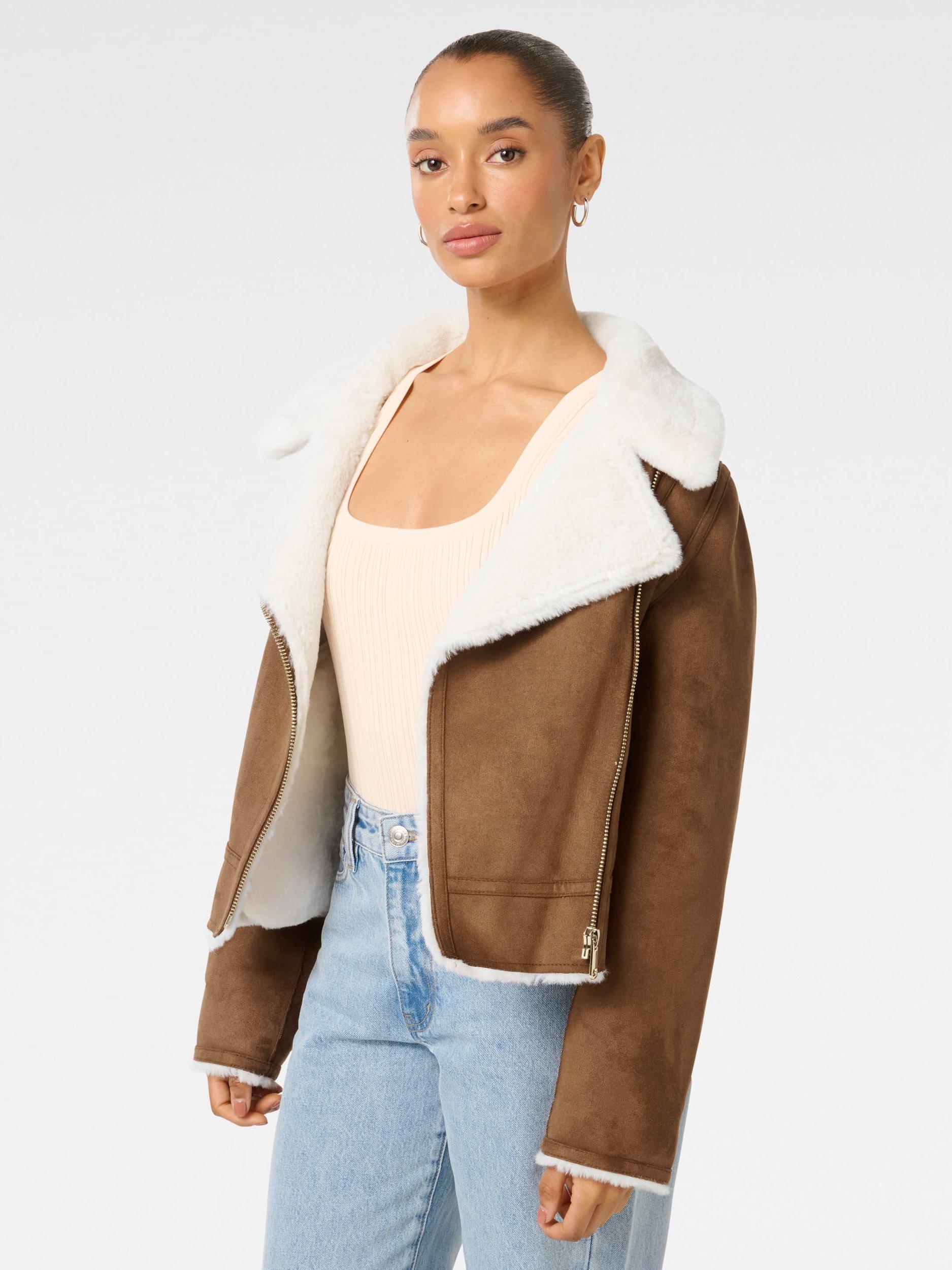 Product image 3 of 5, which shows Forever New Petite Montana Aviator Jacket, Chocolate, 4