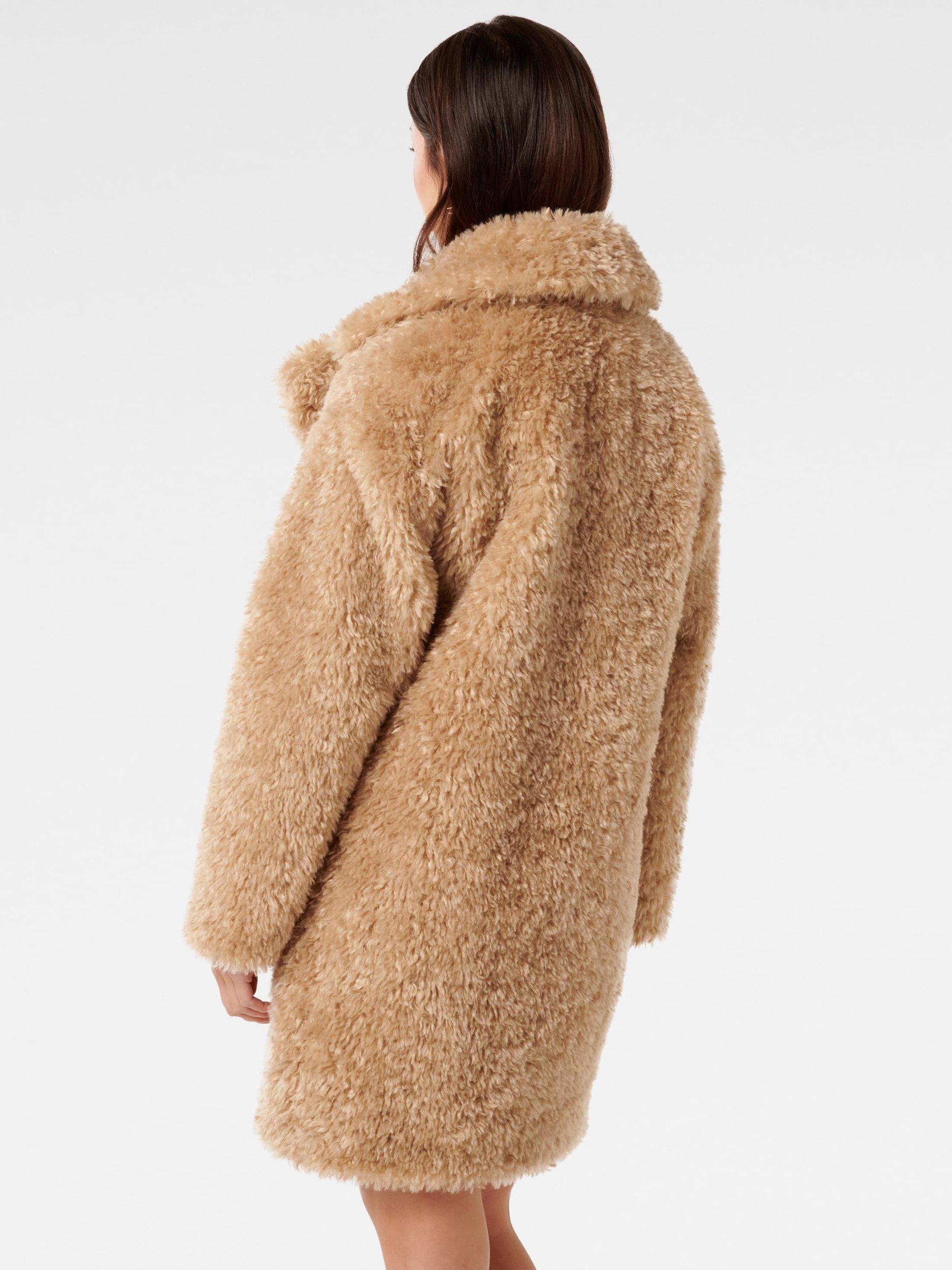 Product image 2 of 5, which shows Forever New Sally Faux Fur Coat, Latte, 4
