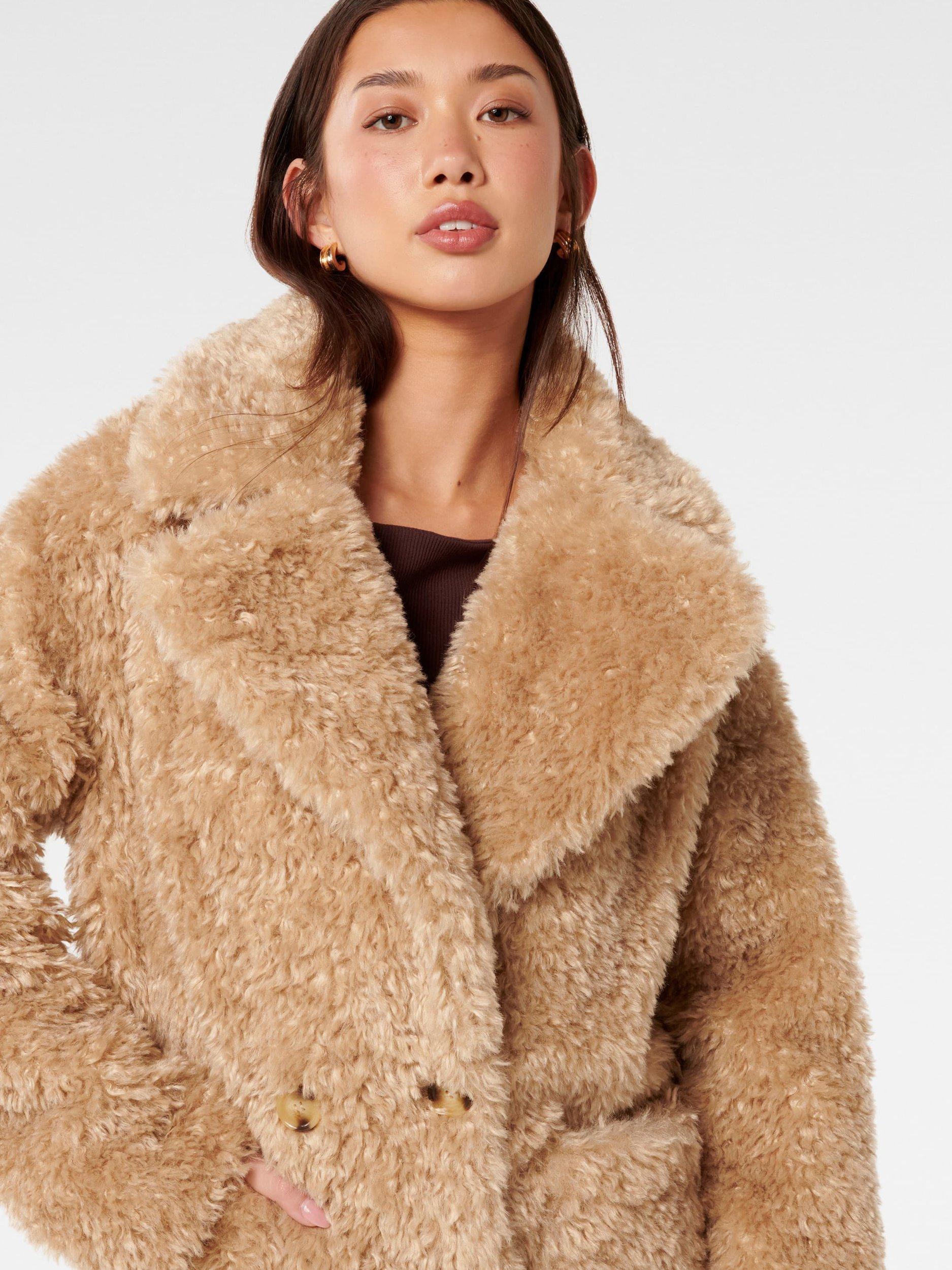 Product image 4 of 5, which shows Forever New Sally Faux Fur Coat, Latte, 4