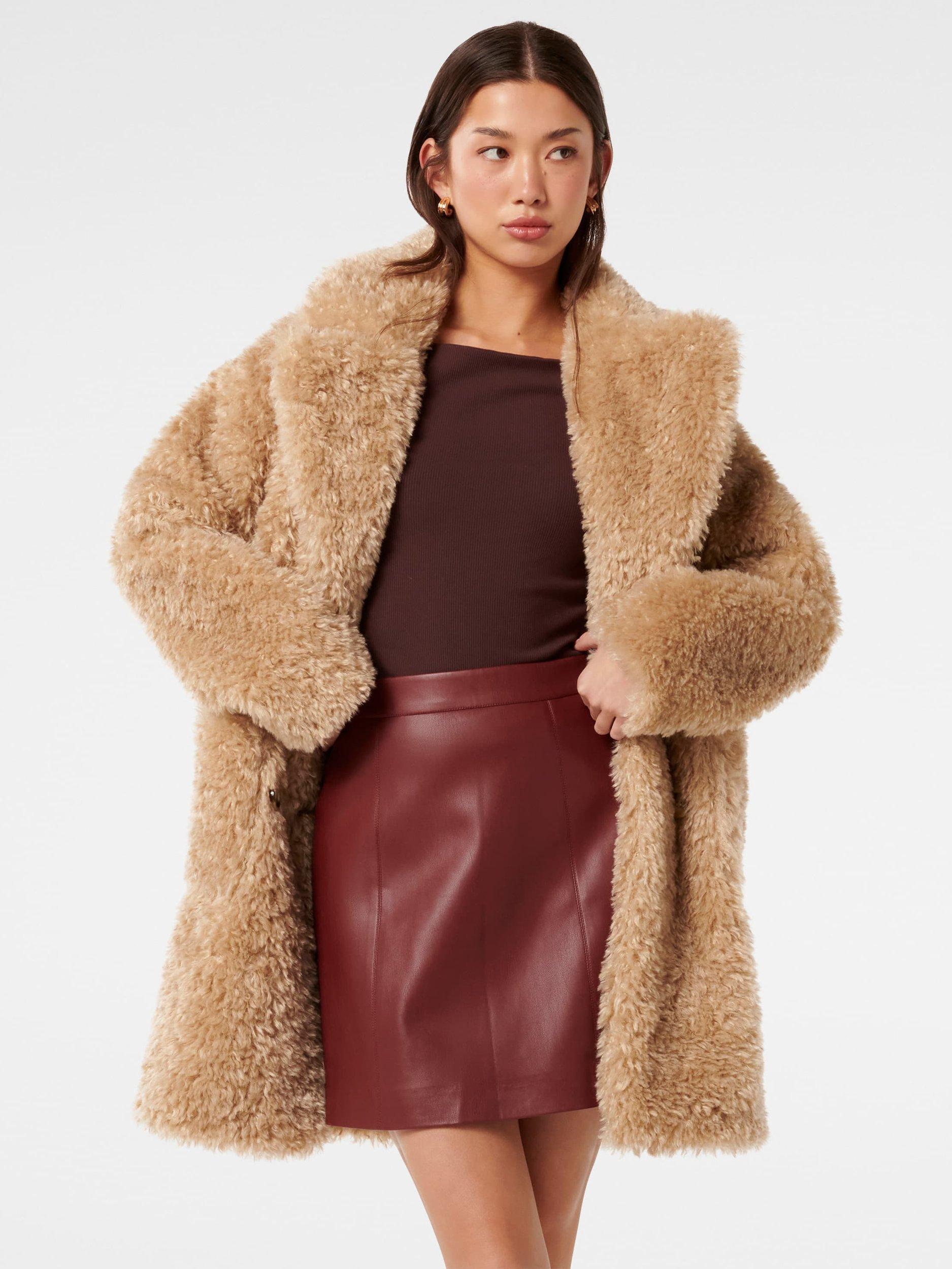 Product image 5 of 5, which shows Forever New Sally Faux Fur Coat, Latte, 4
