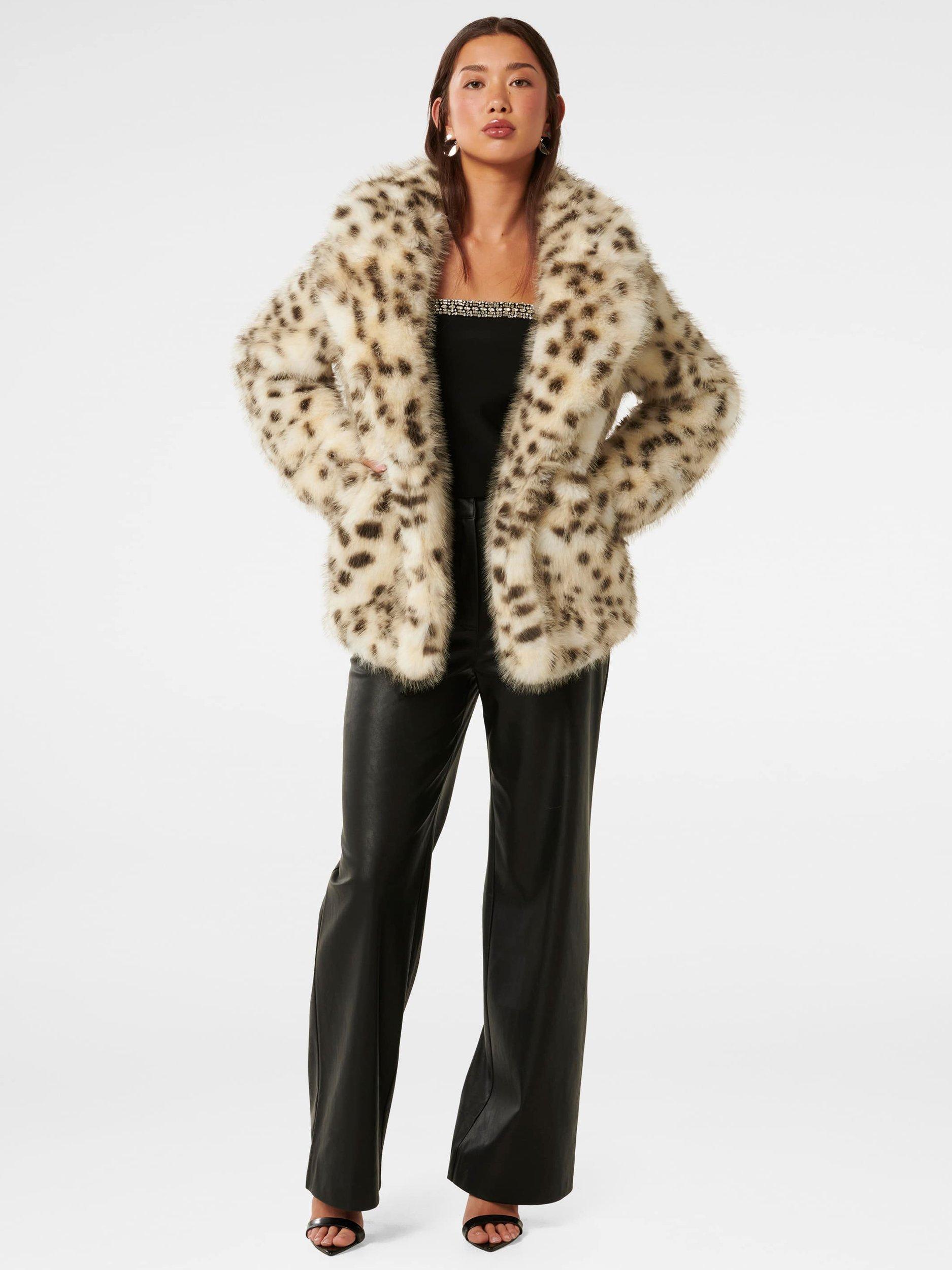 Product image 1 of 5, which shows Forever New Suzie Animal Print Faux Fur Coat, Leopard, 4