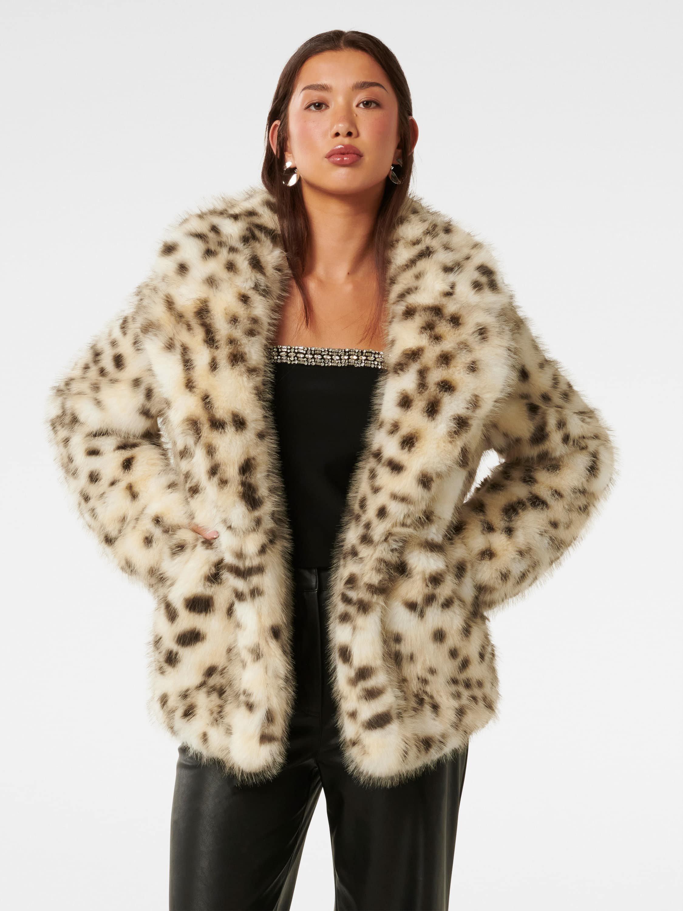 Product image 5 of 5, which shows Forever New Suzie Animal Print Faux Fur Coat, Leopard, 4