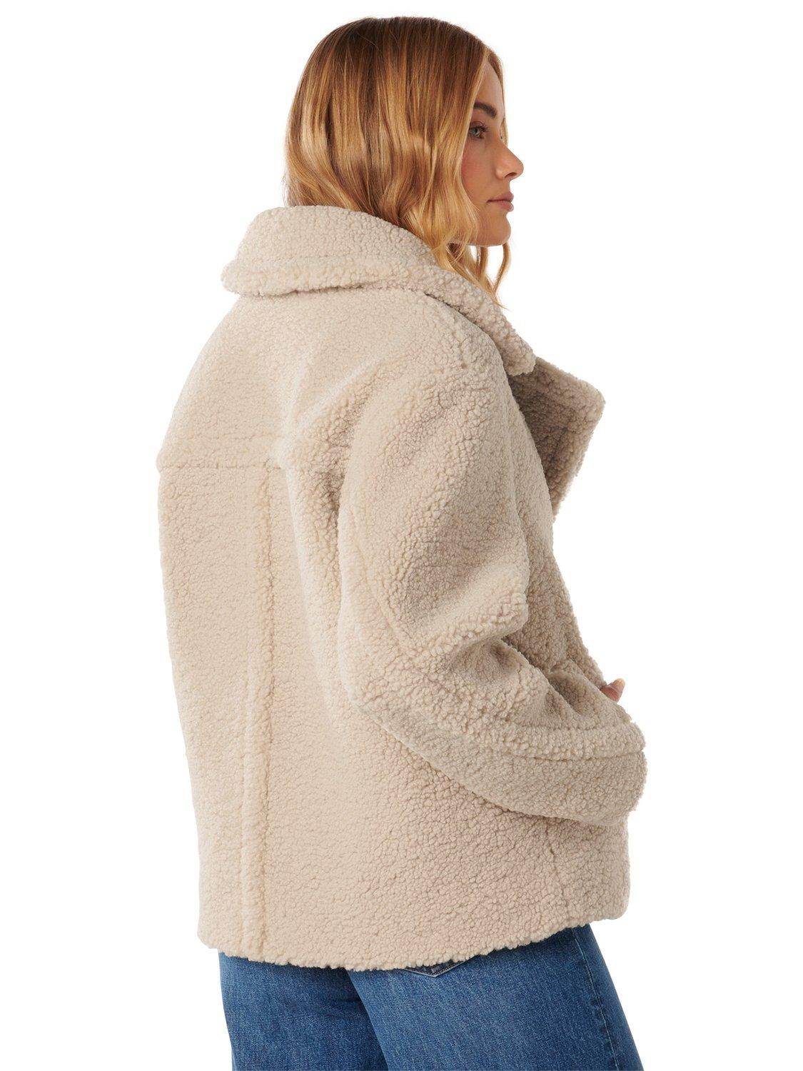 Product image 2 of 5, which shows Forever New Analise Borg Teddy Jacket, Soft Biscuit, 4