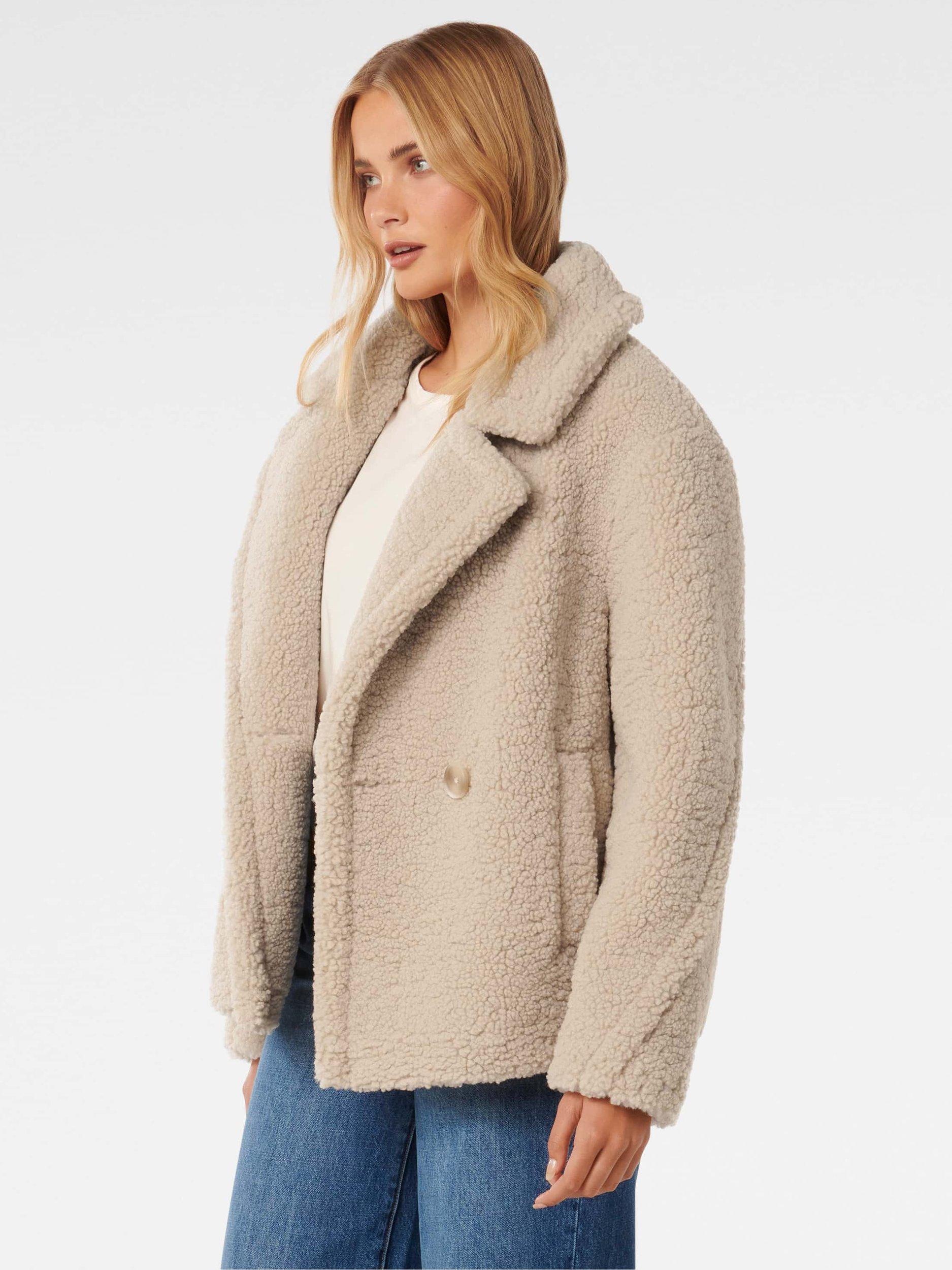 Product image 3 of 5, which shows Forever New Analise Borg Teddy Jacket, Soft Biscuit, 4