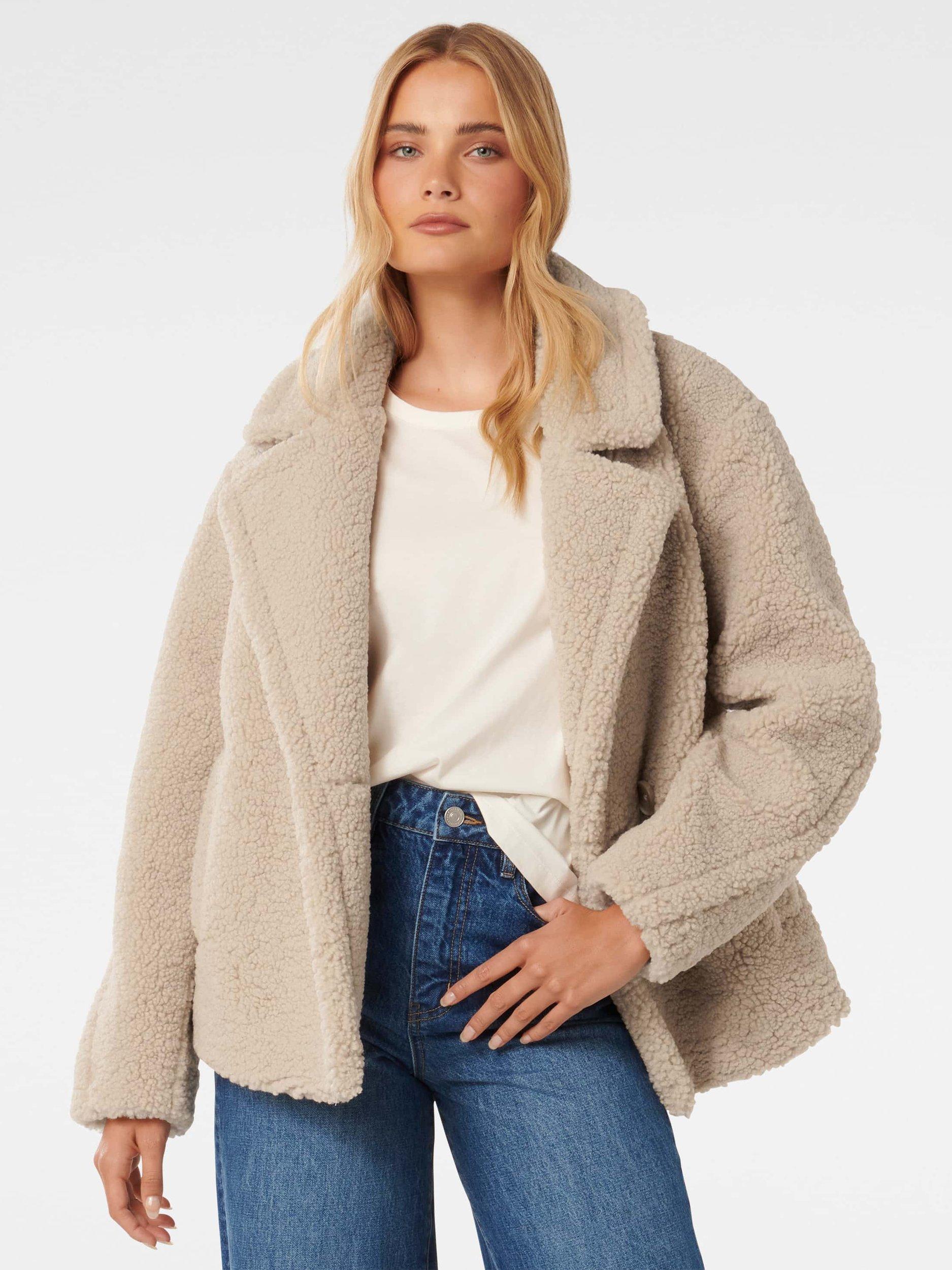 Product image 5 of 5, which shows Forever New Analise Borg Teddy Jacket, Soft Biscuit, 4