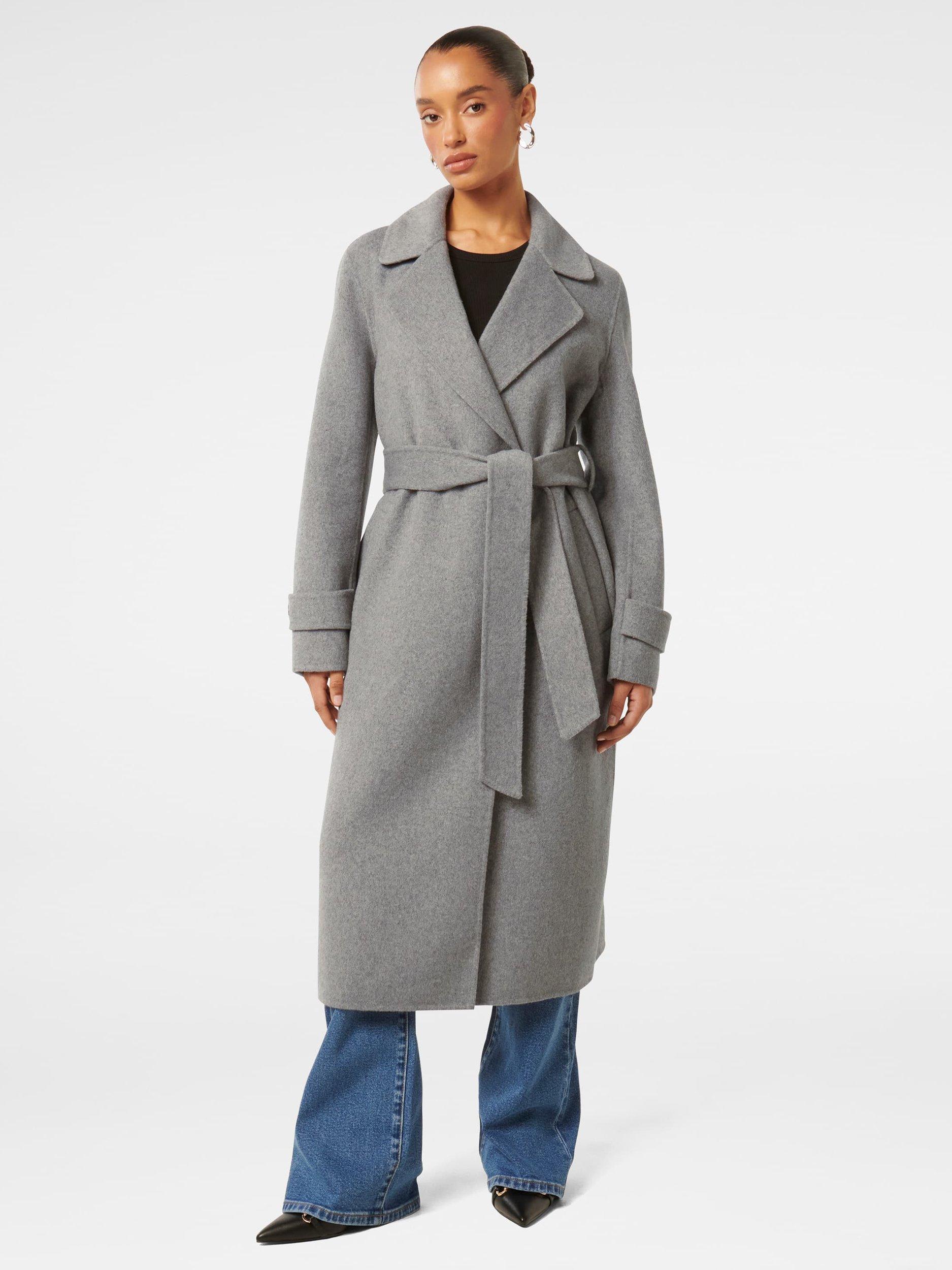 Product image 1 of 5, which shows Forever New Petite Carter Felled Seam Coat, Charcoal, 4
