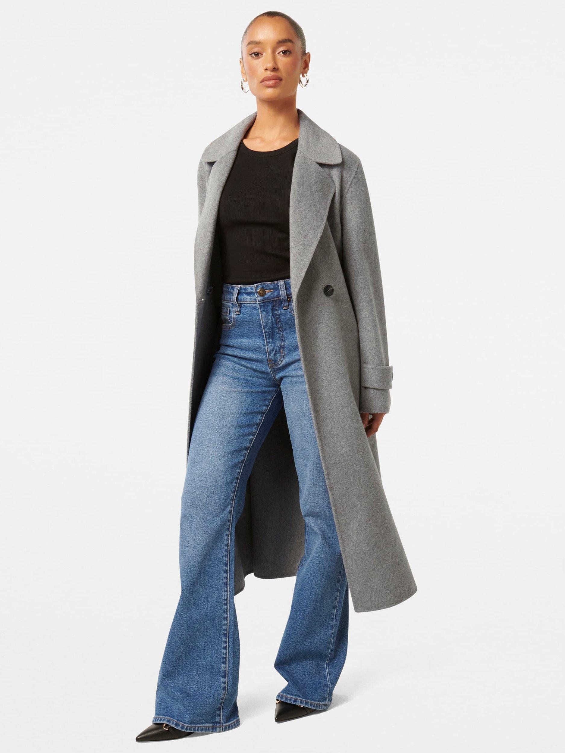 Product image 3 of 5, which shows Forever New Petite Carter Felled Seam Coat, Charcoal, 4