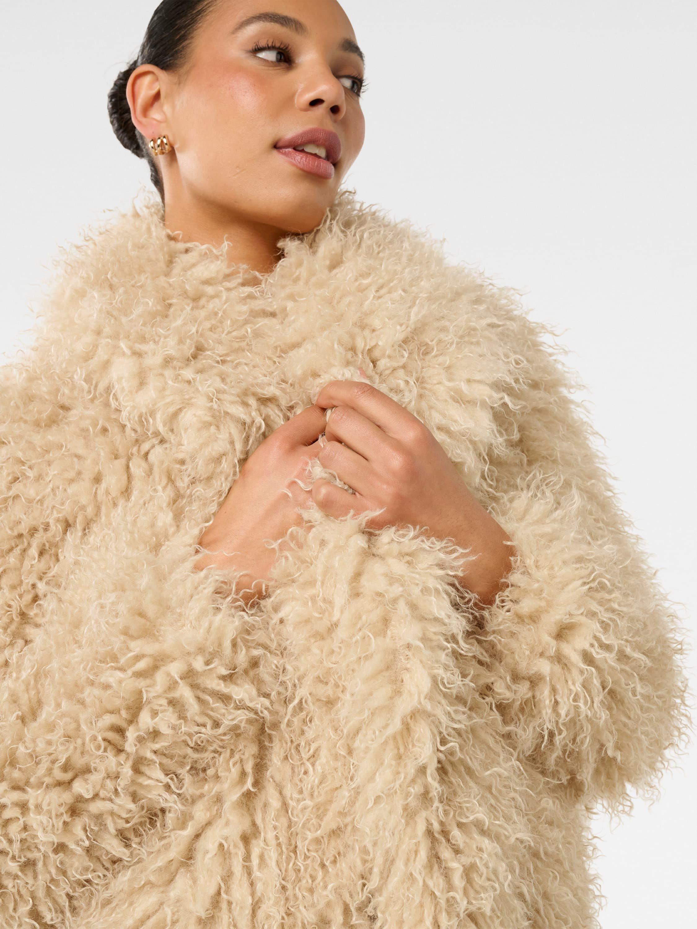 Forever New Jennifer Faux Fur Coat, Light Camel