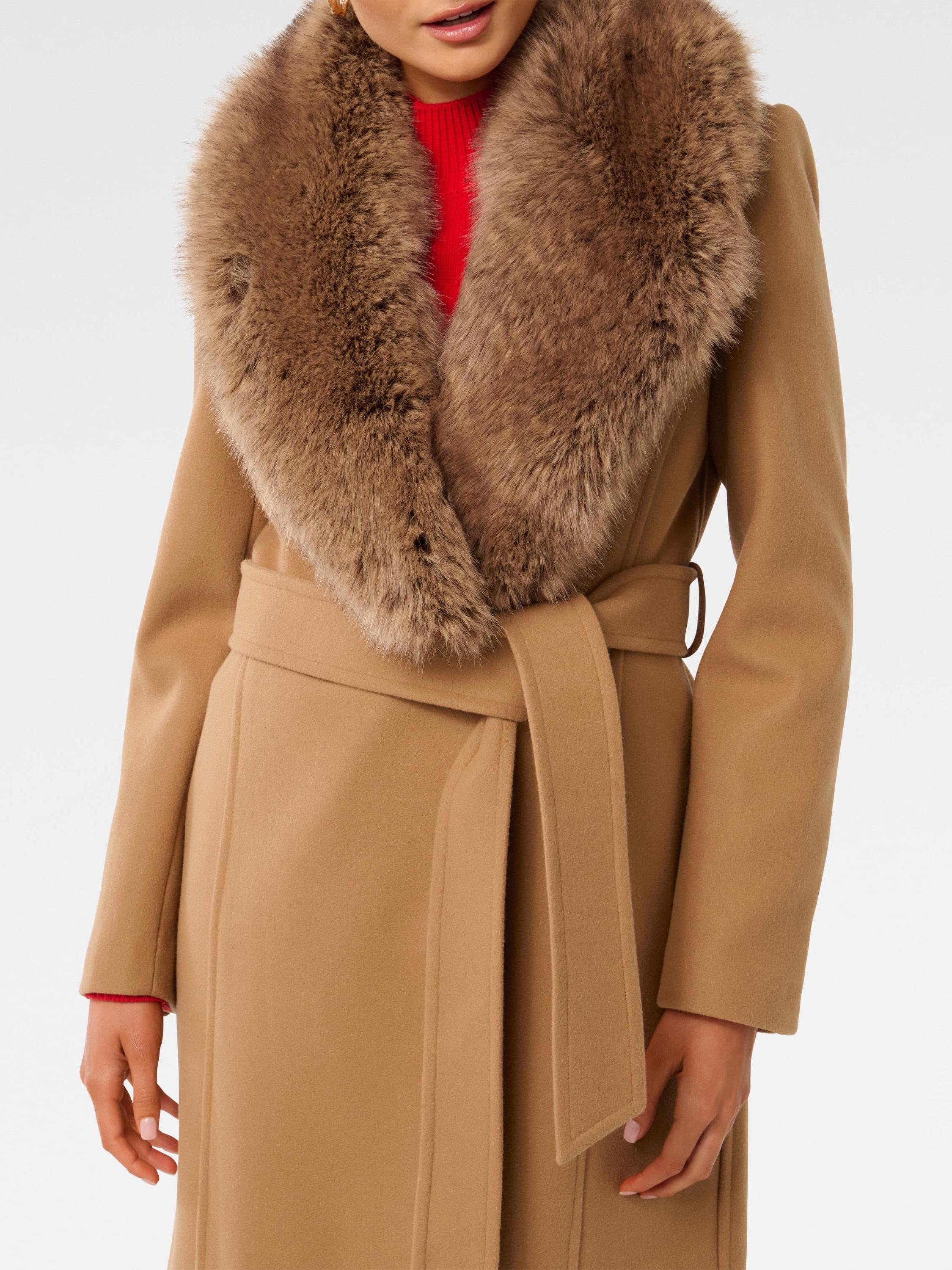 Product image 4 of 5, which shows Forever New Monica Faux Fur Collar Wrap Coat, Mid Camel, 4