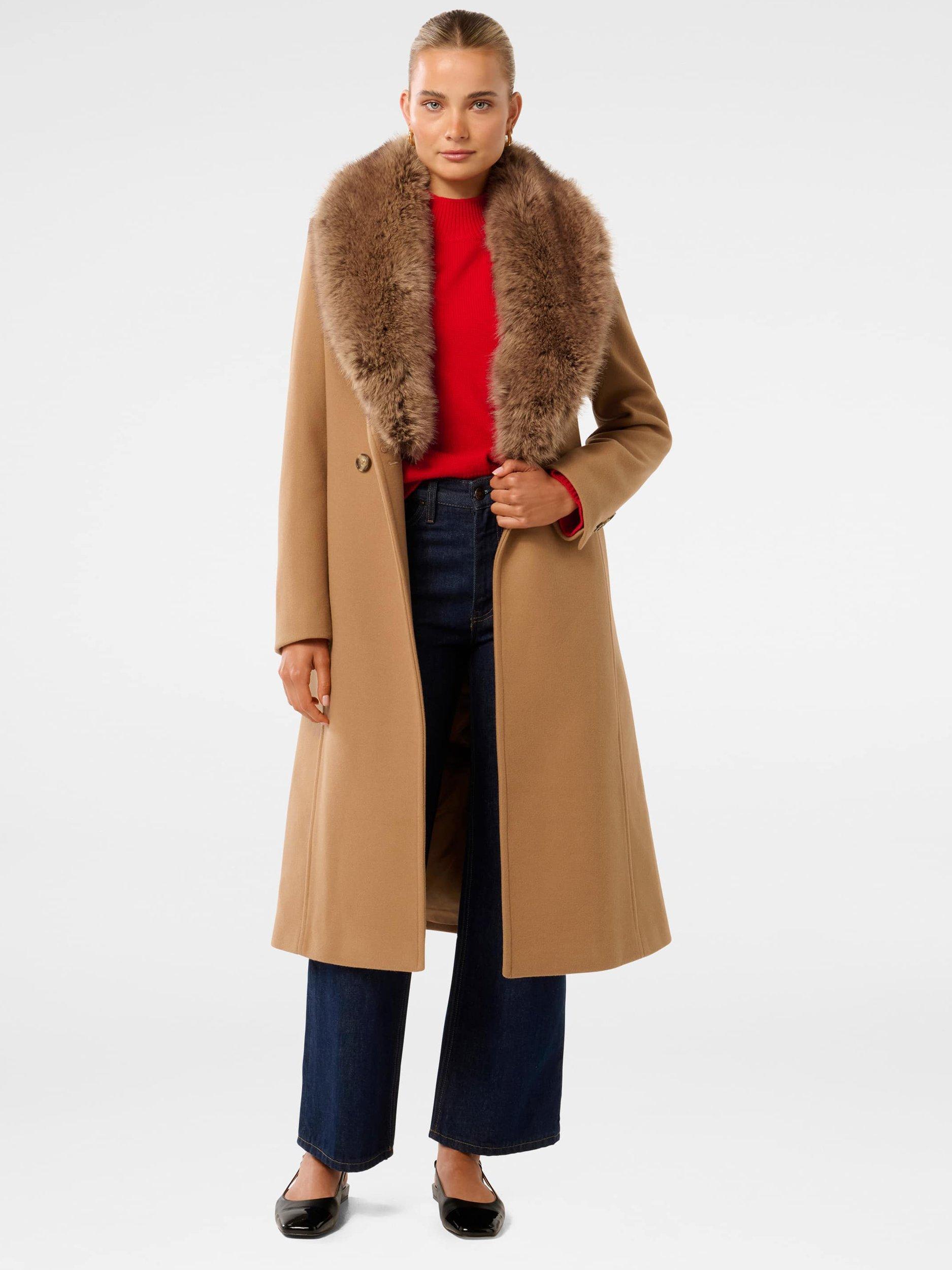 Product image 5 of 5, which shows Forever New Monica Faux Fur Collar Wrap Coat, Mid Camel, 4