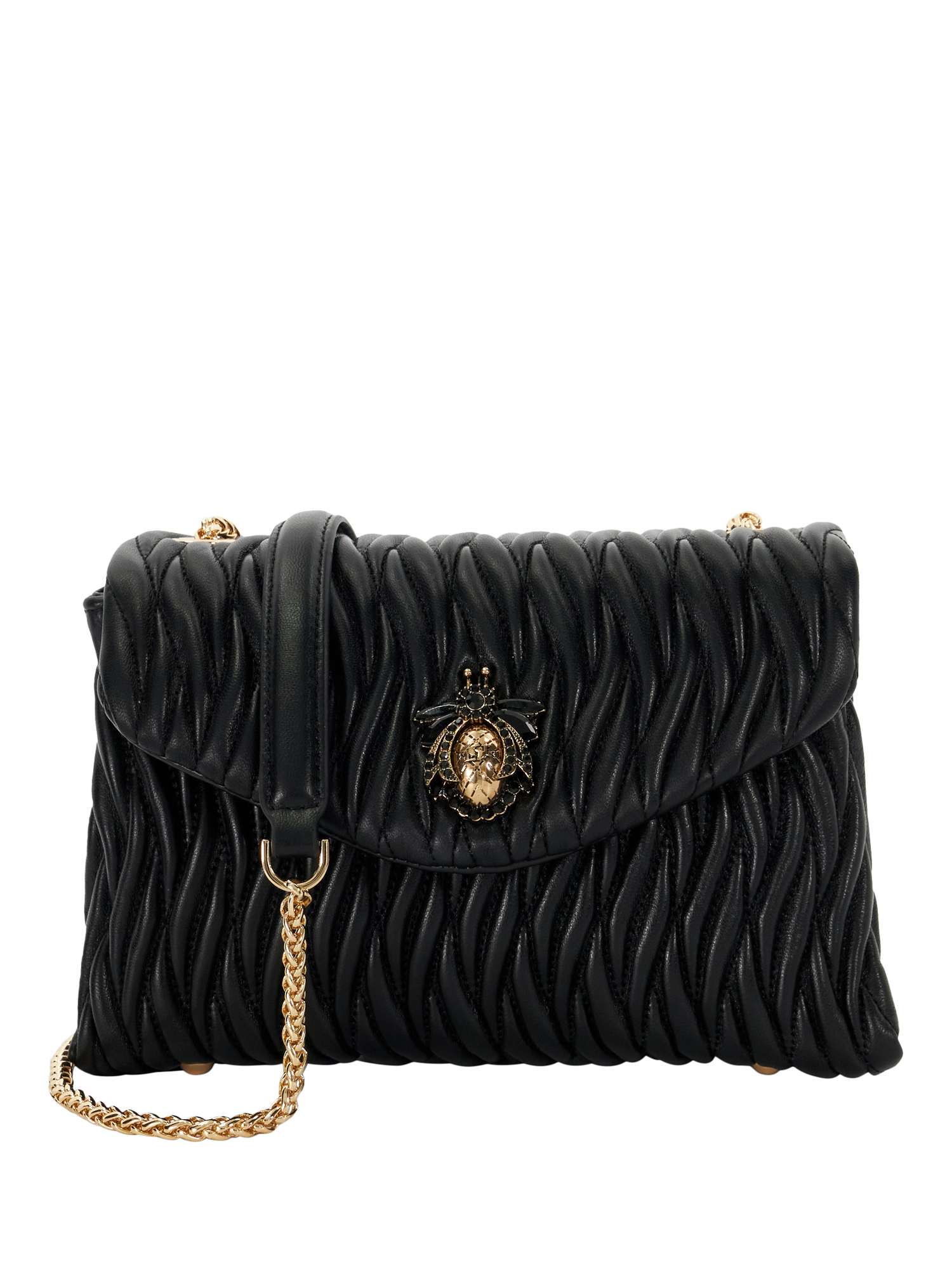 Product image 1 of 4, which shows Dune London Darling Wave Quilted Leather Crossbody Bag, Black
