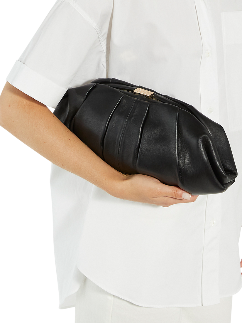 Product image 2 of 5, which shows Dune London Drapery Leather Oversized Clutch Bag, Black