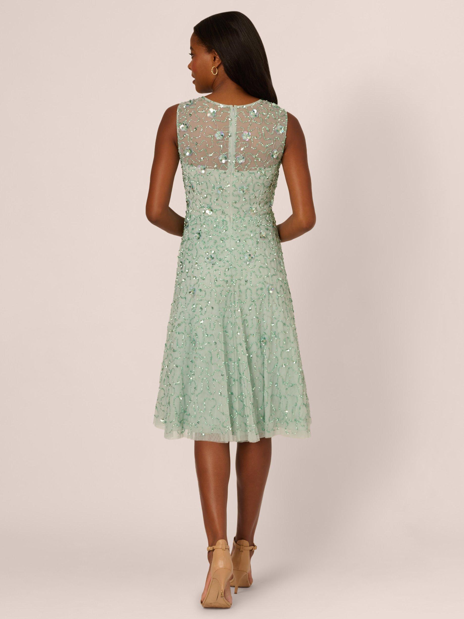 Product image 2 of 7, which shows Adrianna Papell Illusion Beaded Mesh Dress, Icy Sage, 18