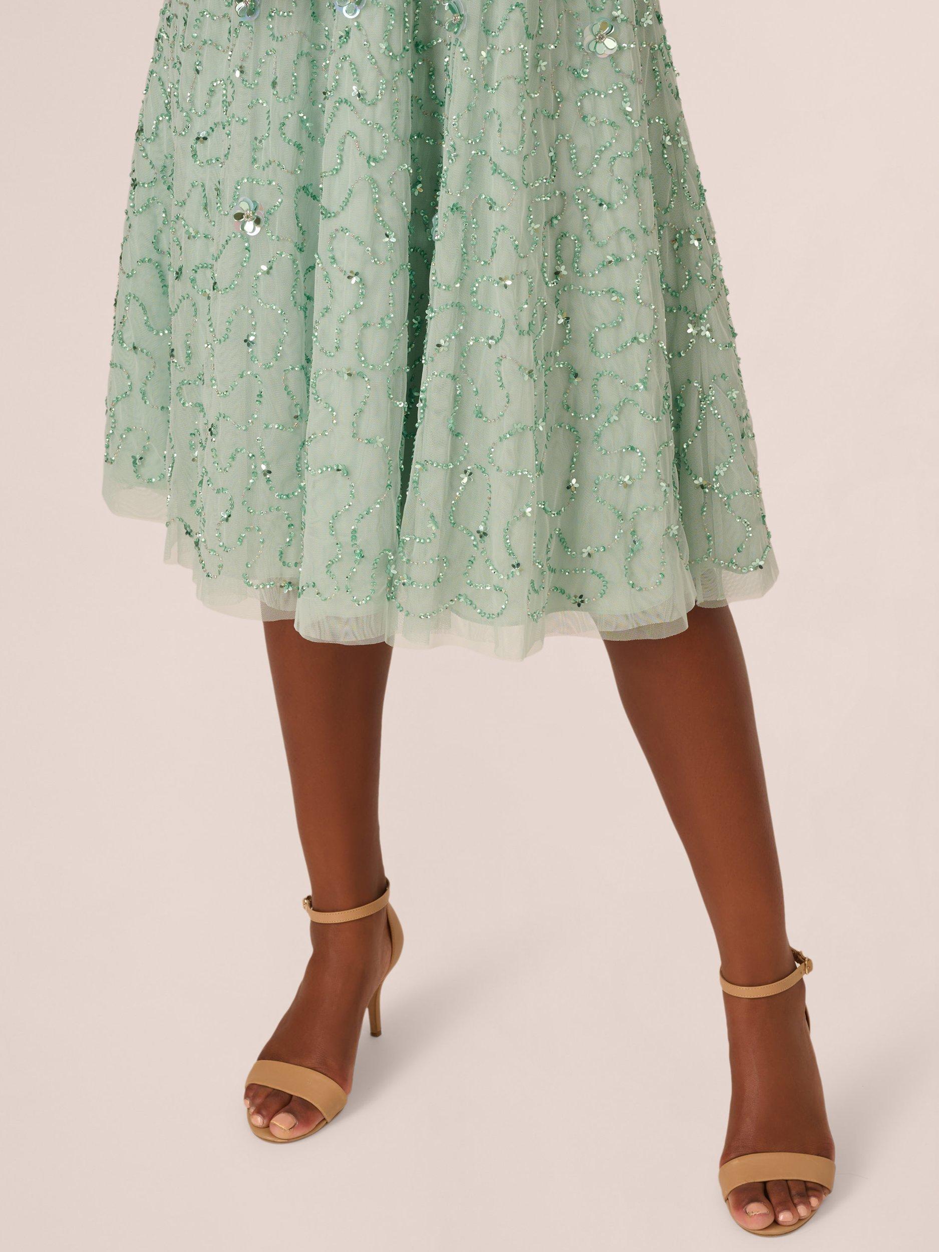Product image 5 of 7, which shows Adrianna Papell Illusion Beaded Mesh Dress, Icy Sage, 18