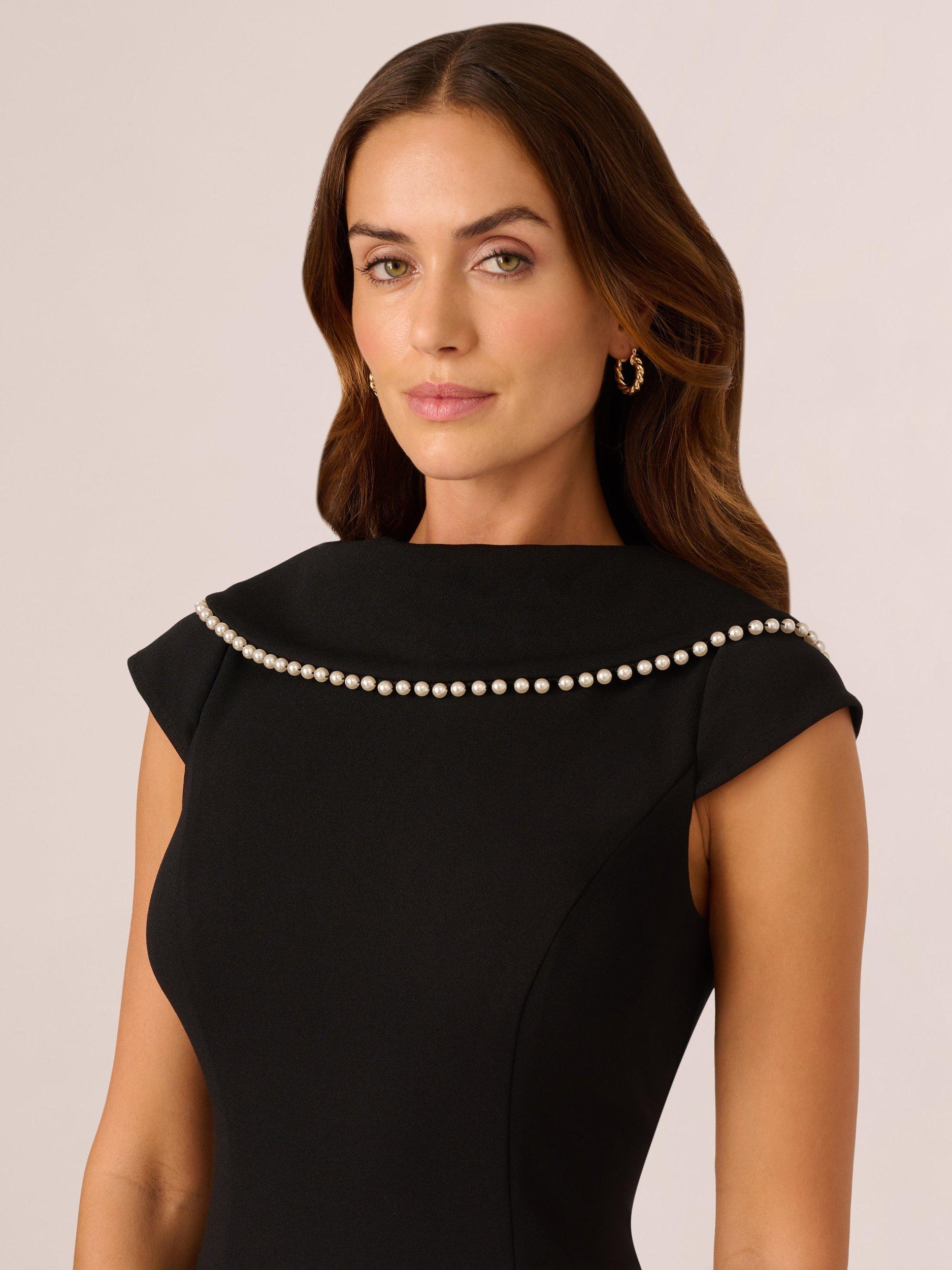 Adrianna Papell Roll Neck Pearl Dress Black