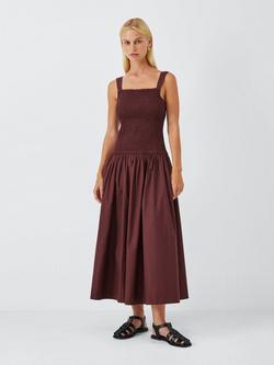John Lewis ANYDAY Shirred Bodice Maxi Dress, Chocolate
