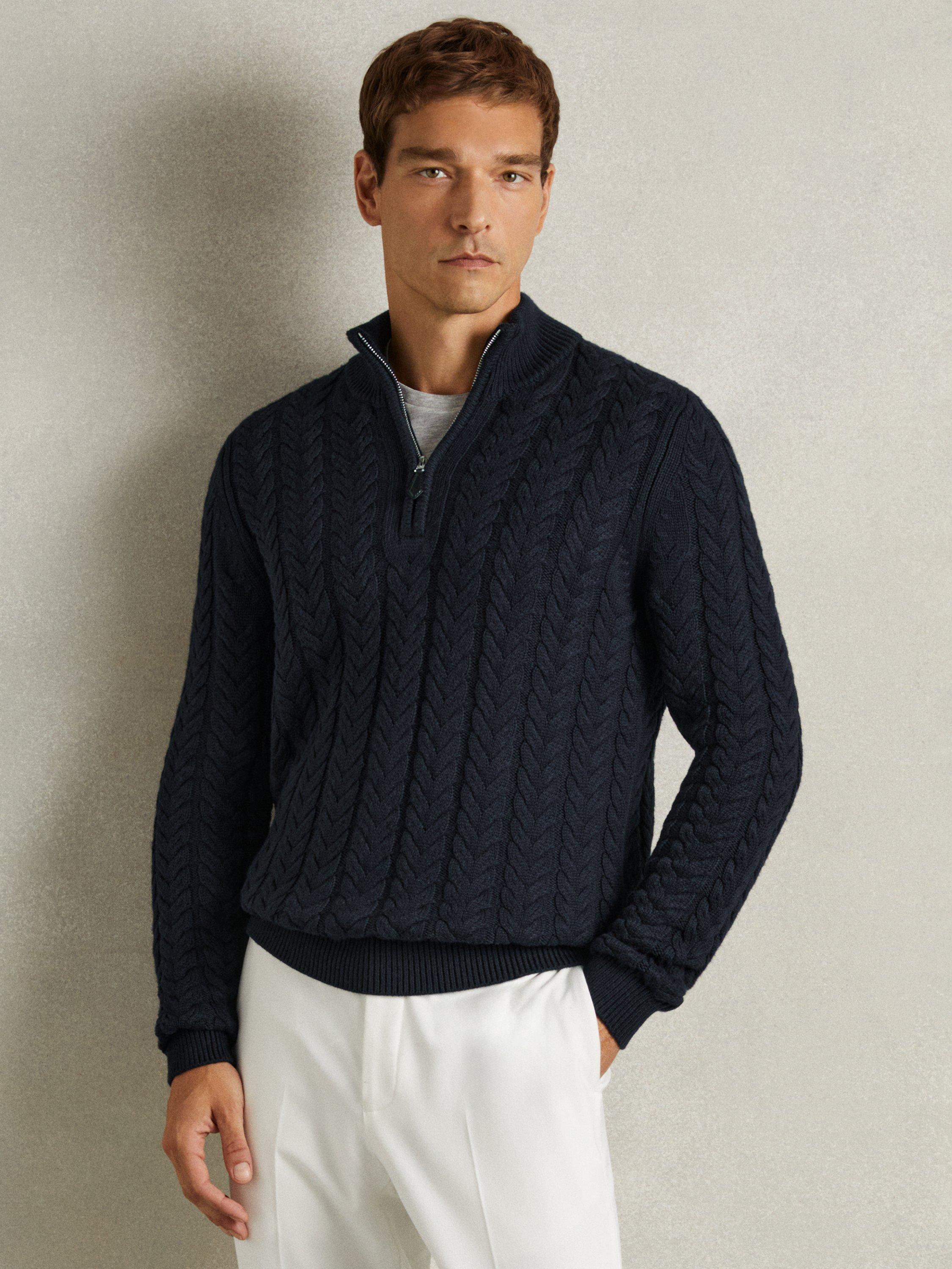 Reiss Tamworth Cable Knit Quarter Zip Jumper
