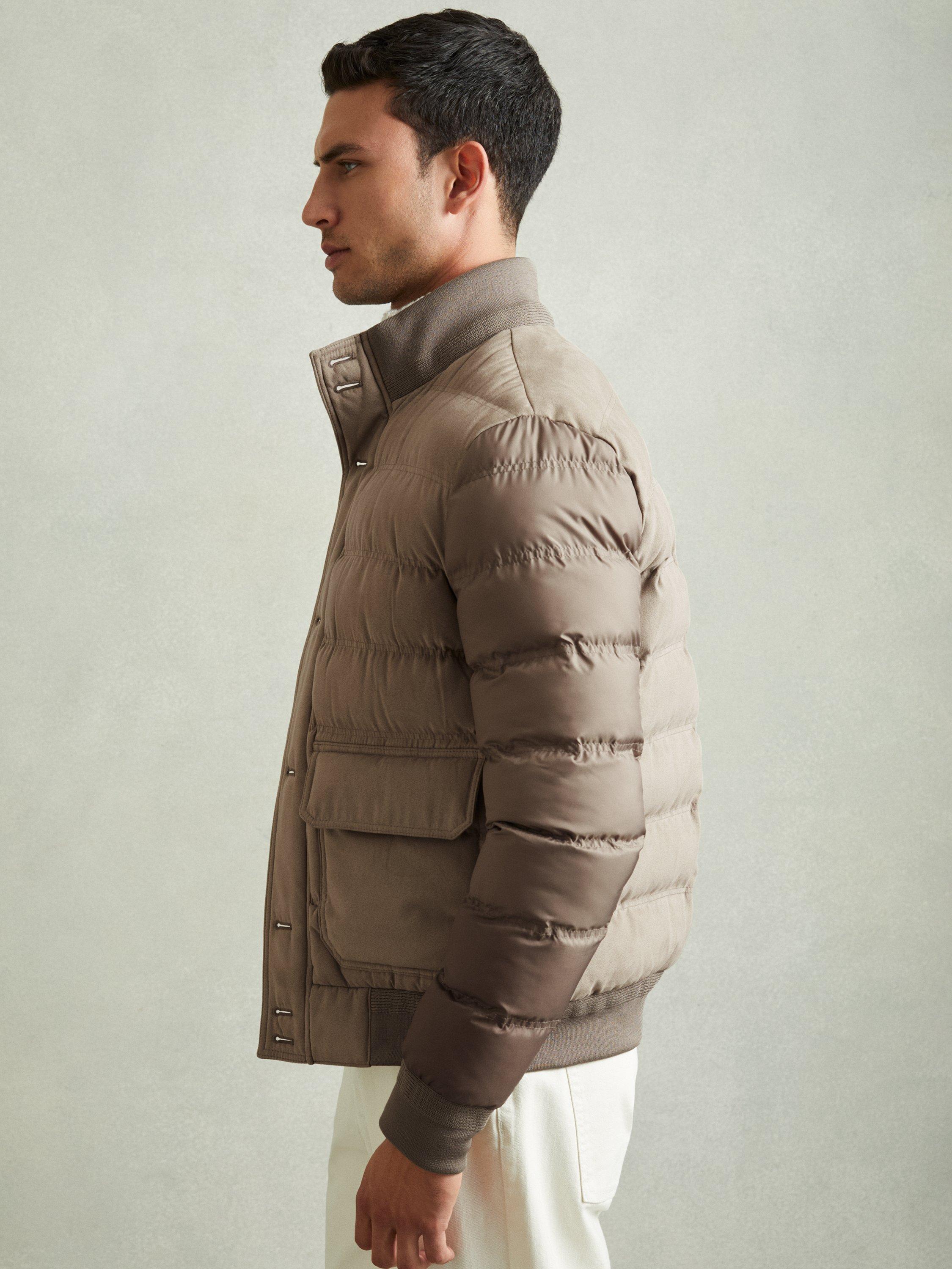 Reiss Marsian Patch-Pocket Quilted-Alcantara Jacket, Stone