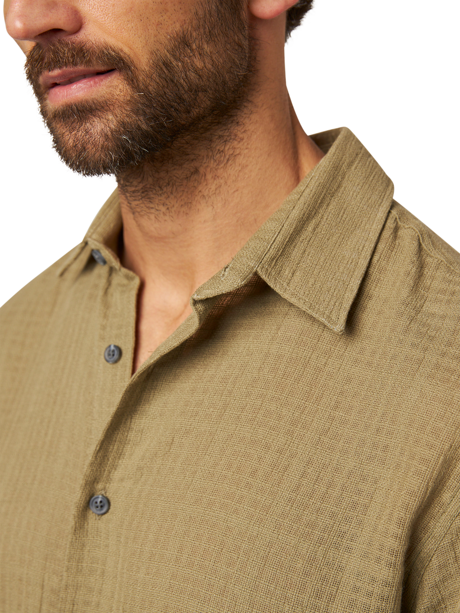 Product image 3 of 6, which shows Peregrine Resort Cotton Textured Weave Shirt, Moss, S