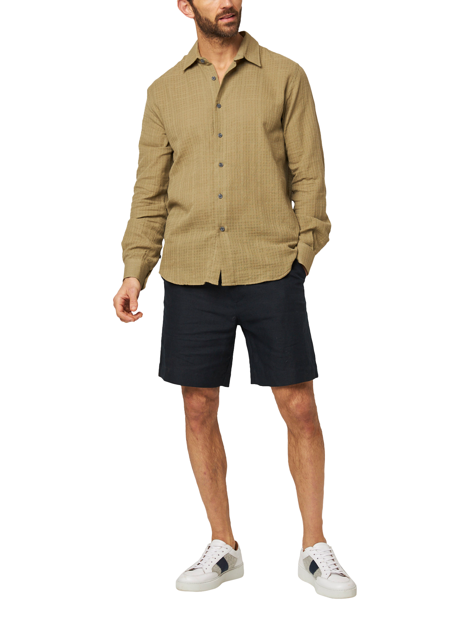 Product image 5 of 6, which shows Peregrine Resort Cotton Textured Weave Shirt, Moss, S