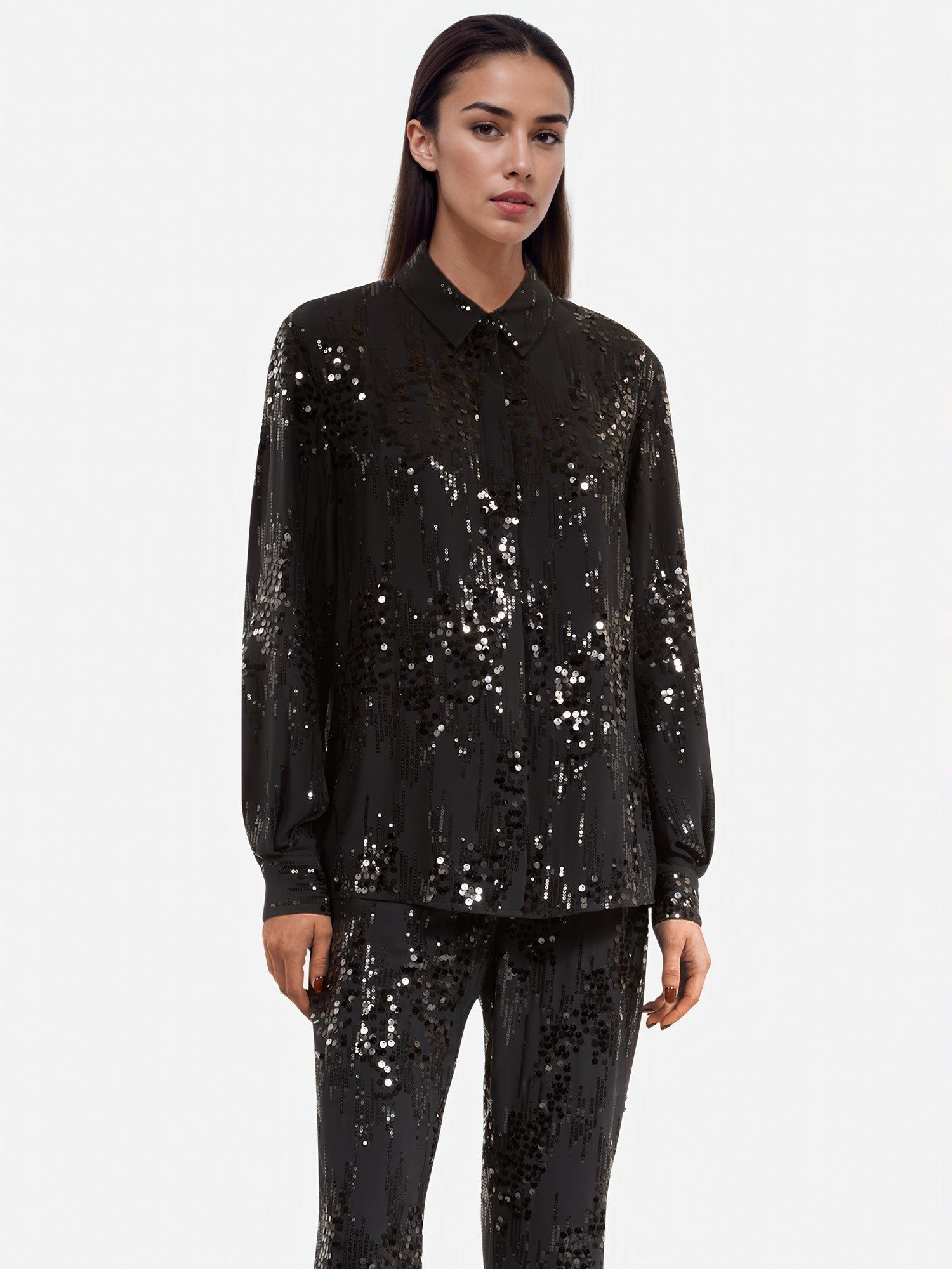 Product image 4 of 6, which shows THE KOOPLES Sequin Long Sleeve Shirt, Black, 10