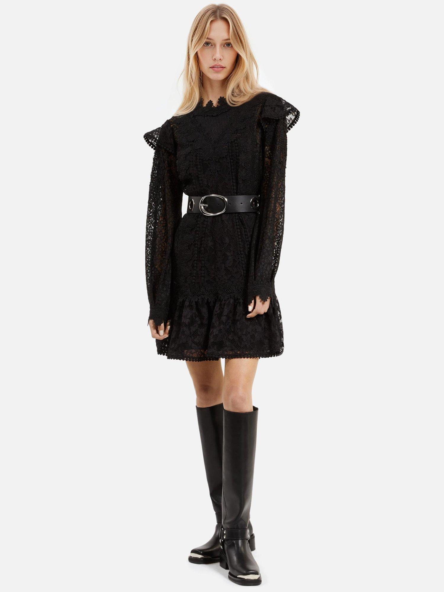 Product image 1 of 6, which shows THE KOOPLES Lace Ruffle Dress, Black, 10