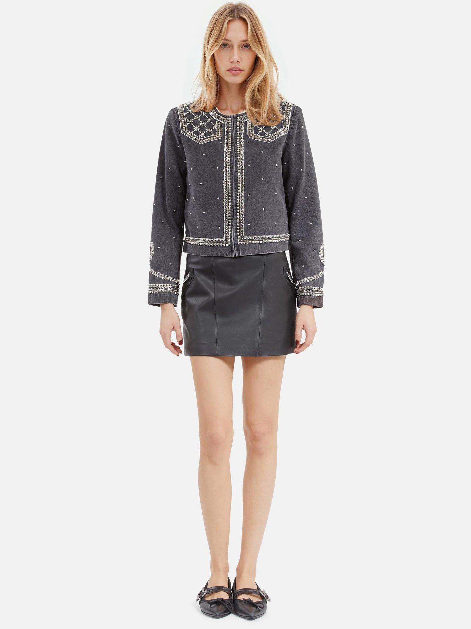 Product image 4 of 6, which shows THE KOOPLES Embroidered Denim Jacket, Washed Black, 10