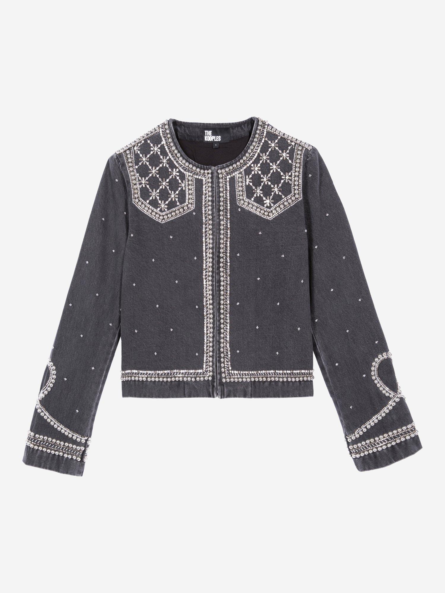 Product image 5 of 6, which shows THE KOOPLES Embroidered Denim Jacket, Washed Black, 10