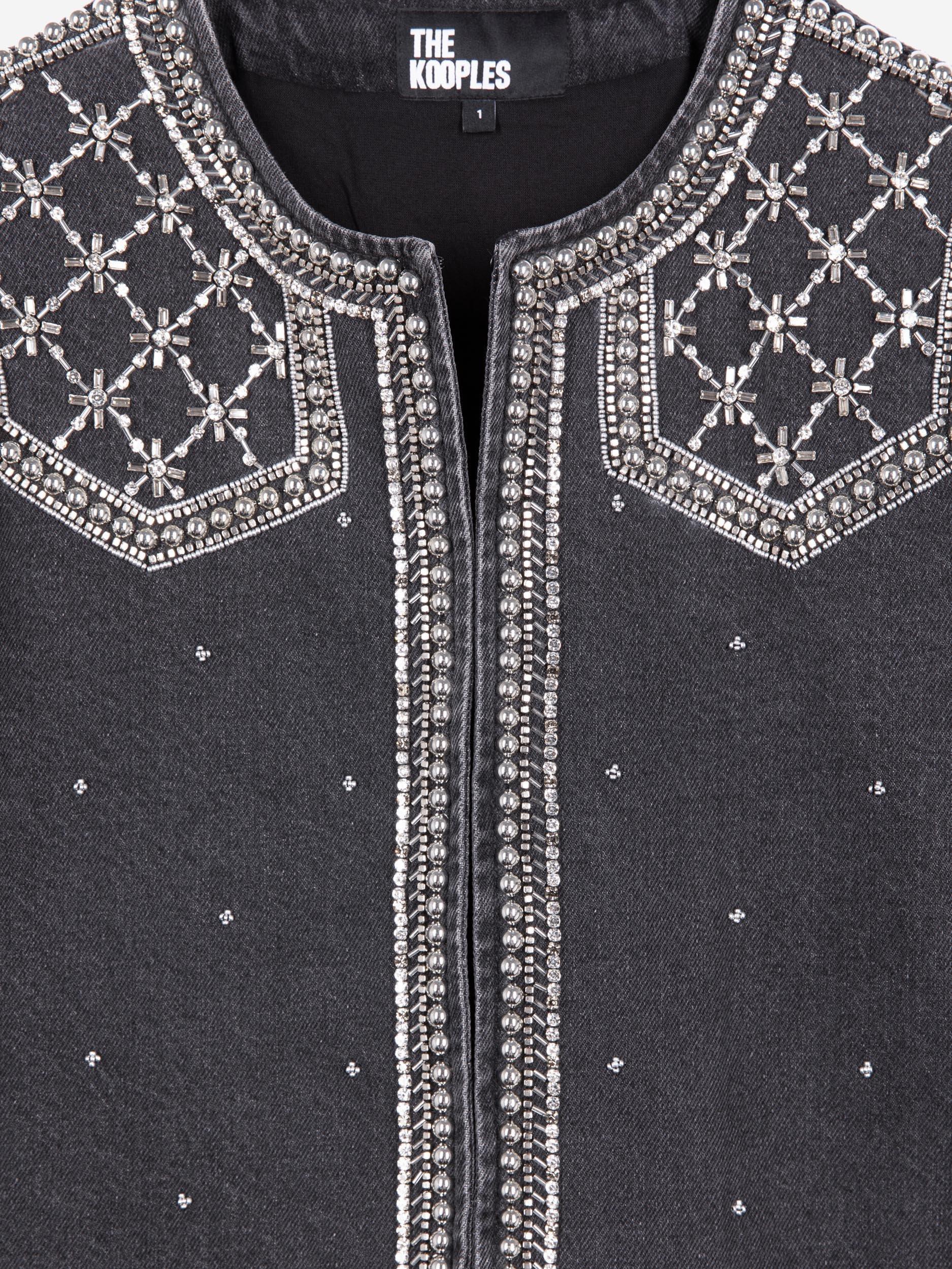 Product image 6 of 6, which shows THE KOOPLES Embroidered Denim Jacket, Washed Black, 10