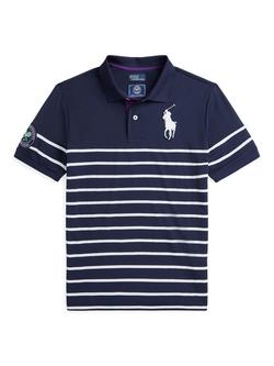 Polo Ralph Lauren Kids' Wimbledon Ballperson Stripe Polo Shirt, Navy/White, Navy/White