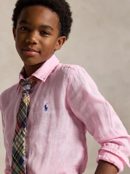 Ralph Lauren Kids' Linen Sport Shirt, Camel Pink - view 2, Camel Pink