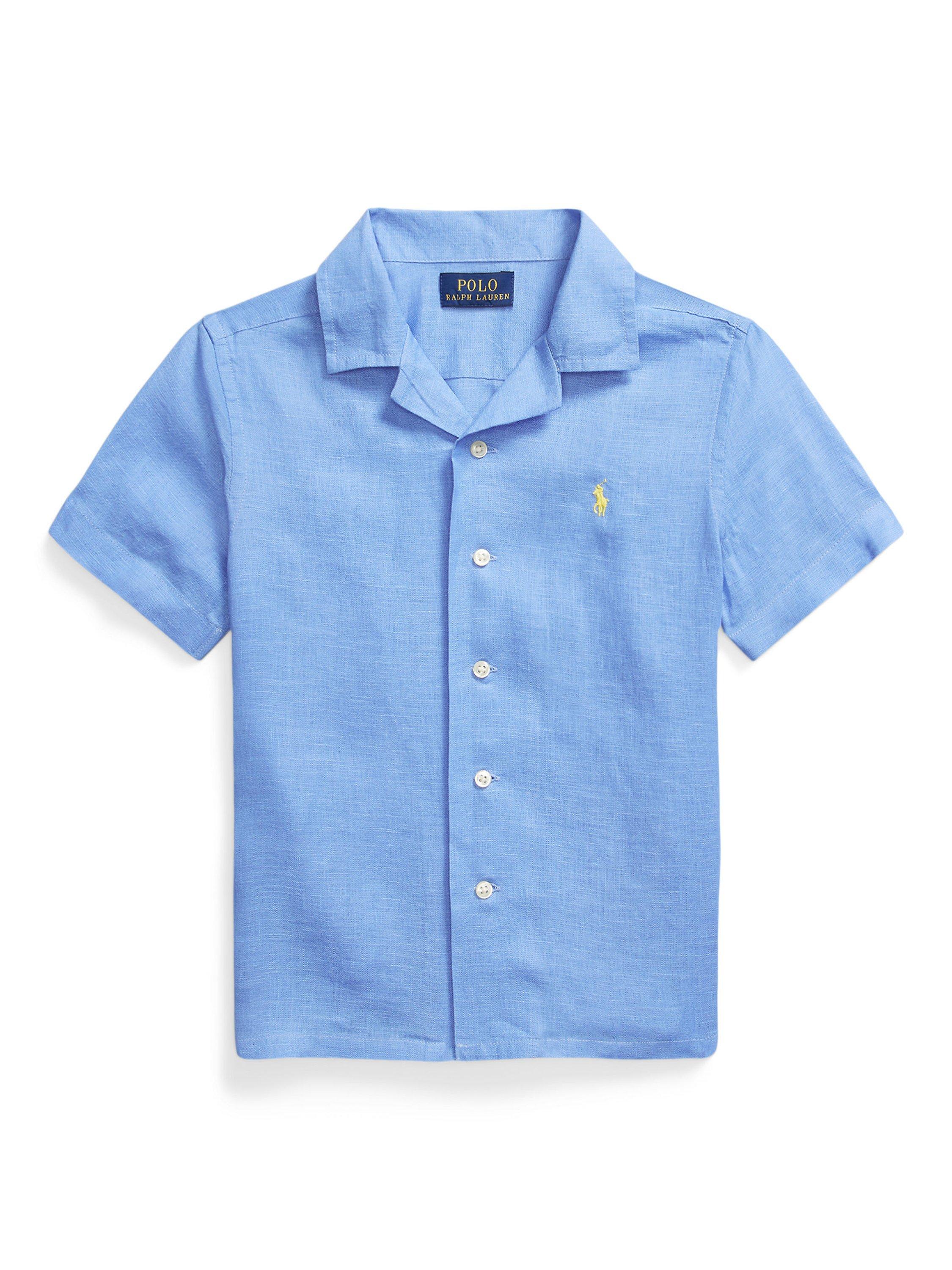 Product image 3 of 8, which shows Ralph Lauren Kids' Linen Short Sleeve Shirt, Harbour Blue, 2 years