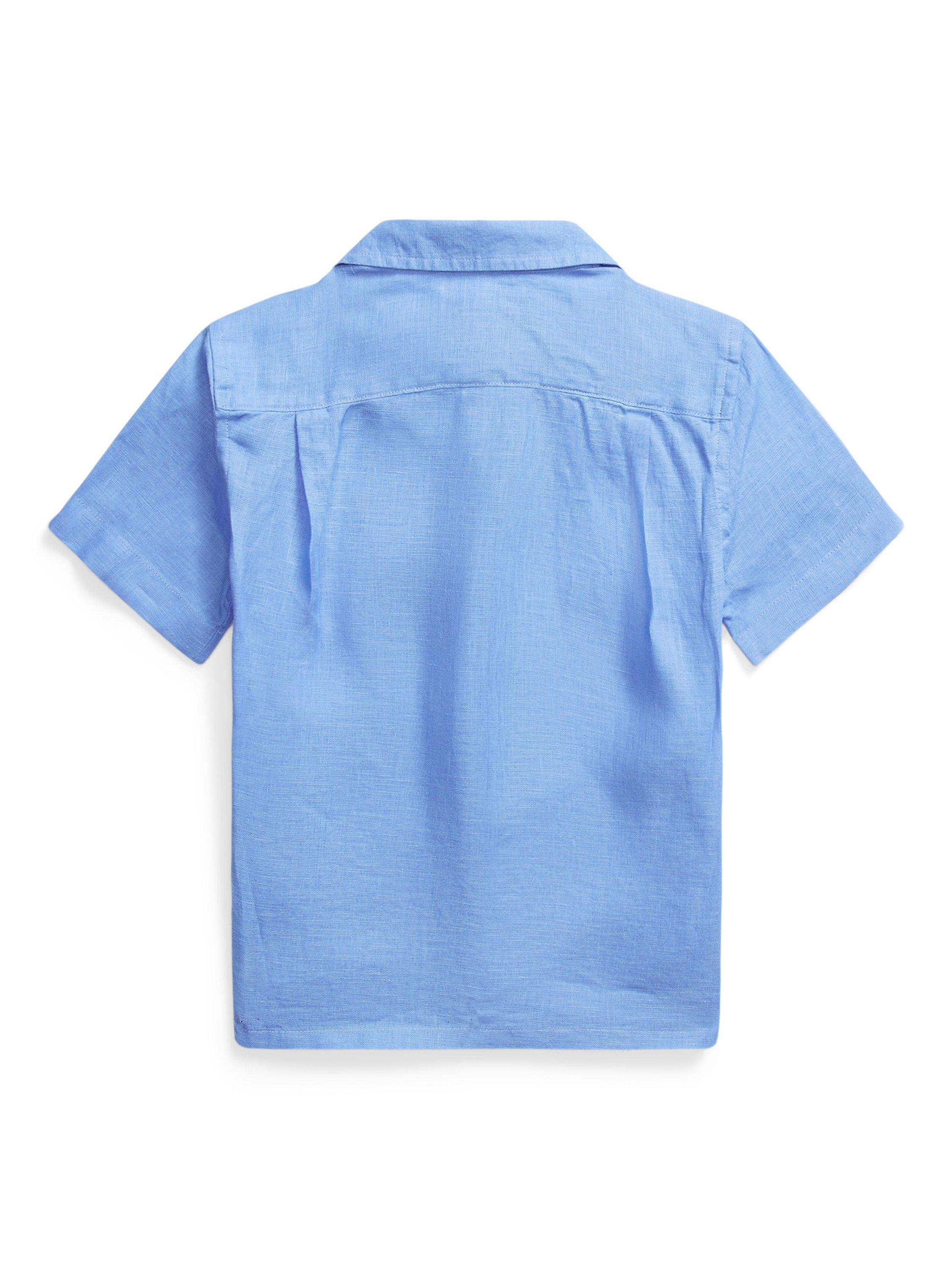 Product image 4 of 8, which shows Ralph Lauren Kids' Linen Short Sleeve Shirt, Harbour Blue, 2 years