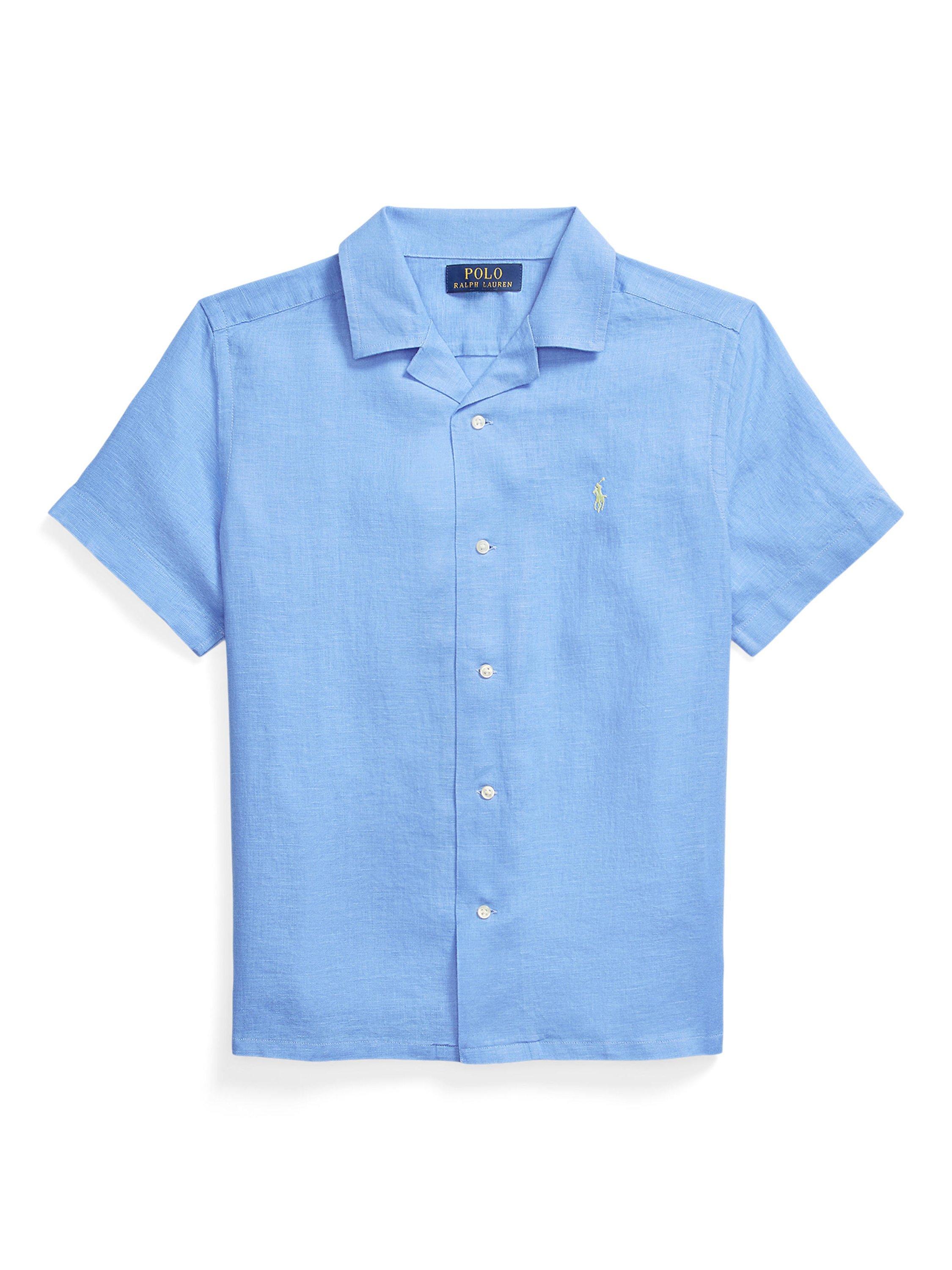 Product image 7 of 8, which shows Ralph Lauren Kids' Linen Short Sleeve Shirt, Harbour Blue, 2 years