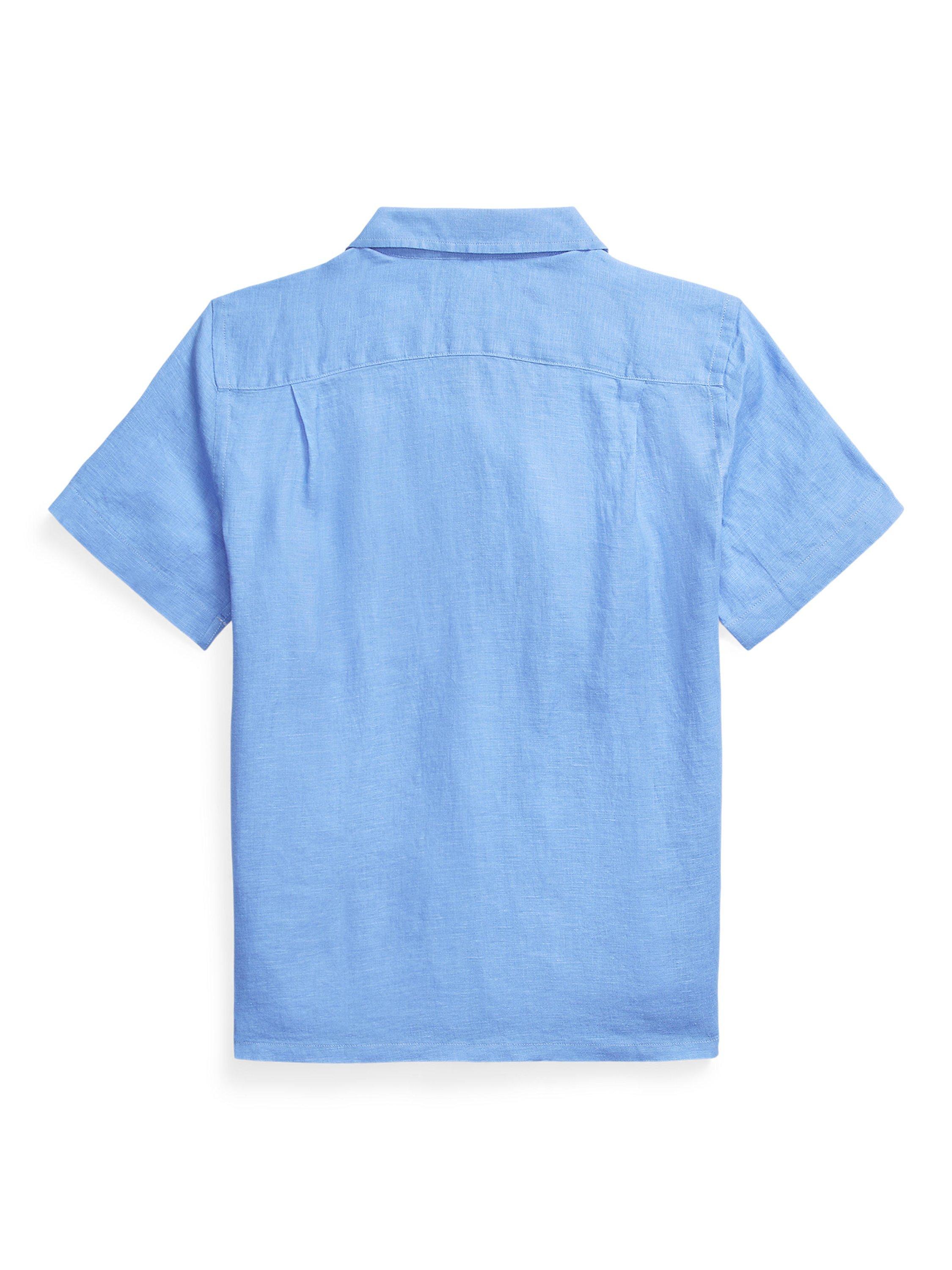 Product image 8 of 8, which shows Ralph Lauren Kids' Linen Short Sleeve Shirt, Harbour Blue, 2 years