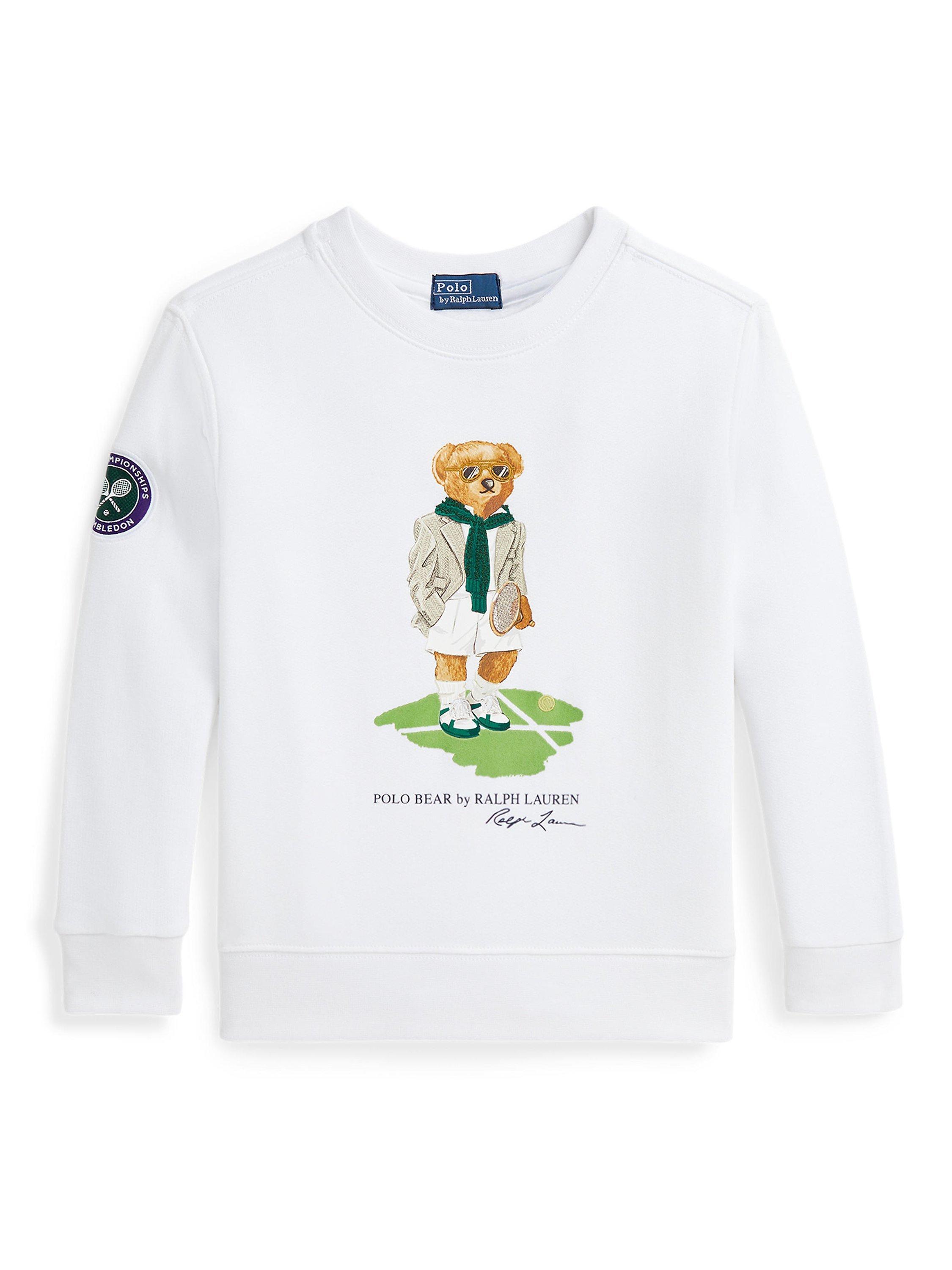 Product image 1 of 2, which shows Polo Ralph Lauren Kids' Wimbledon Polo Bear Sweatshirt, Ceramic White, 2 years