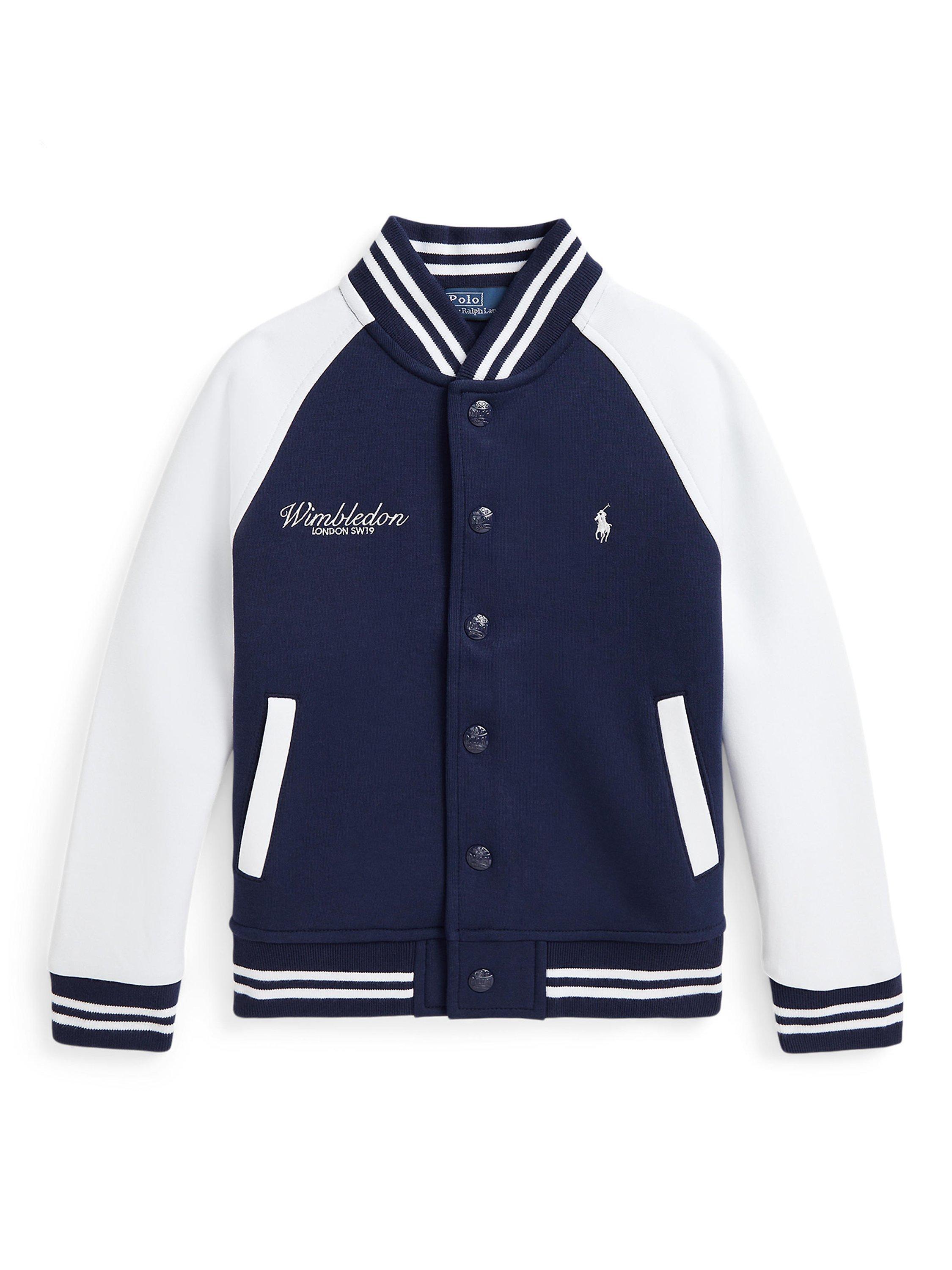 Product image 1 of 2, which shows Polo Ralph Lauren Kids' Wimbledon Varsity Jacket, Refined Navy, 6 years