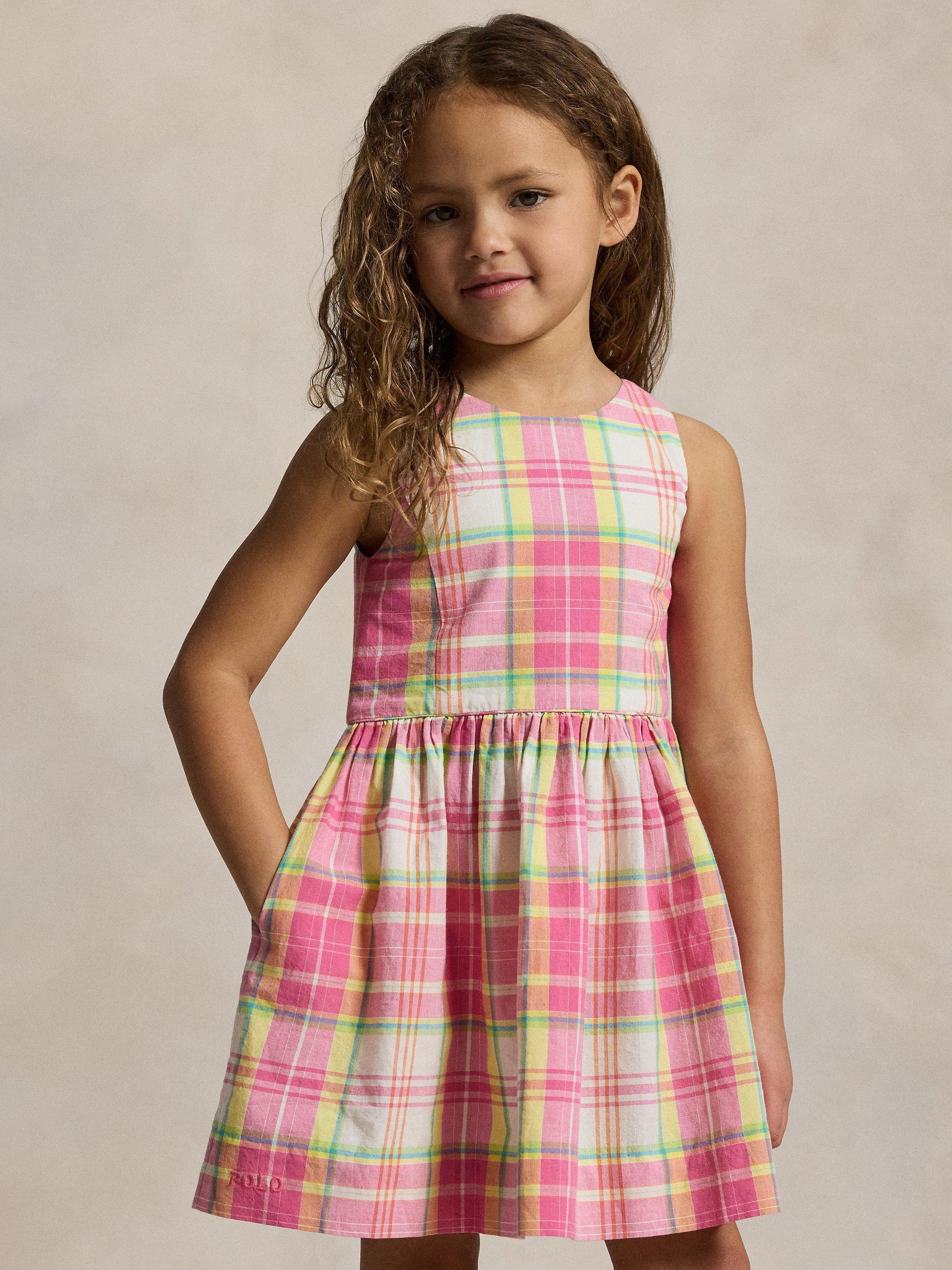 Product image 1 of 6, which shows Polo Ralph Lauren Kids' Plaid Cotton Dress, Pink/White, 2 years