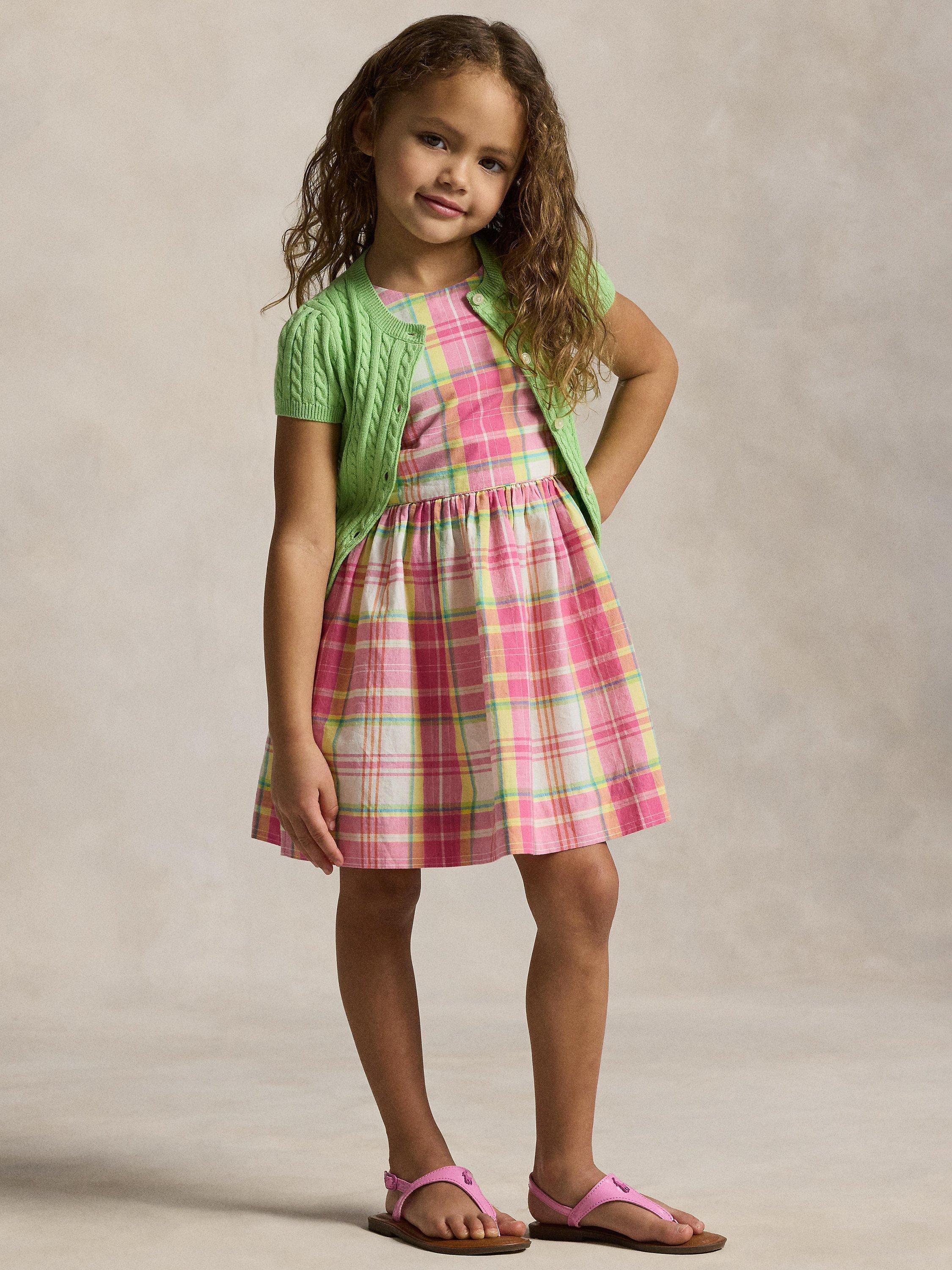 Product image 2 of 6, which shows Polo Ralph Lauren Kids' Plaid Cotton Dress, Pink/White, 2 years