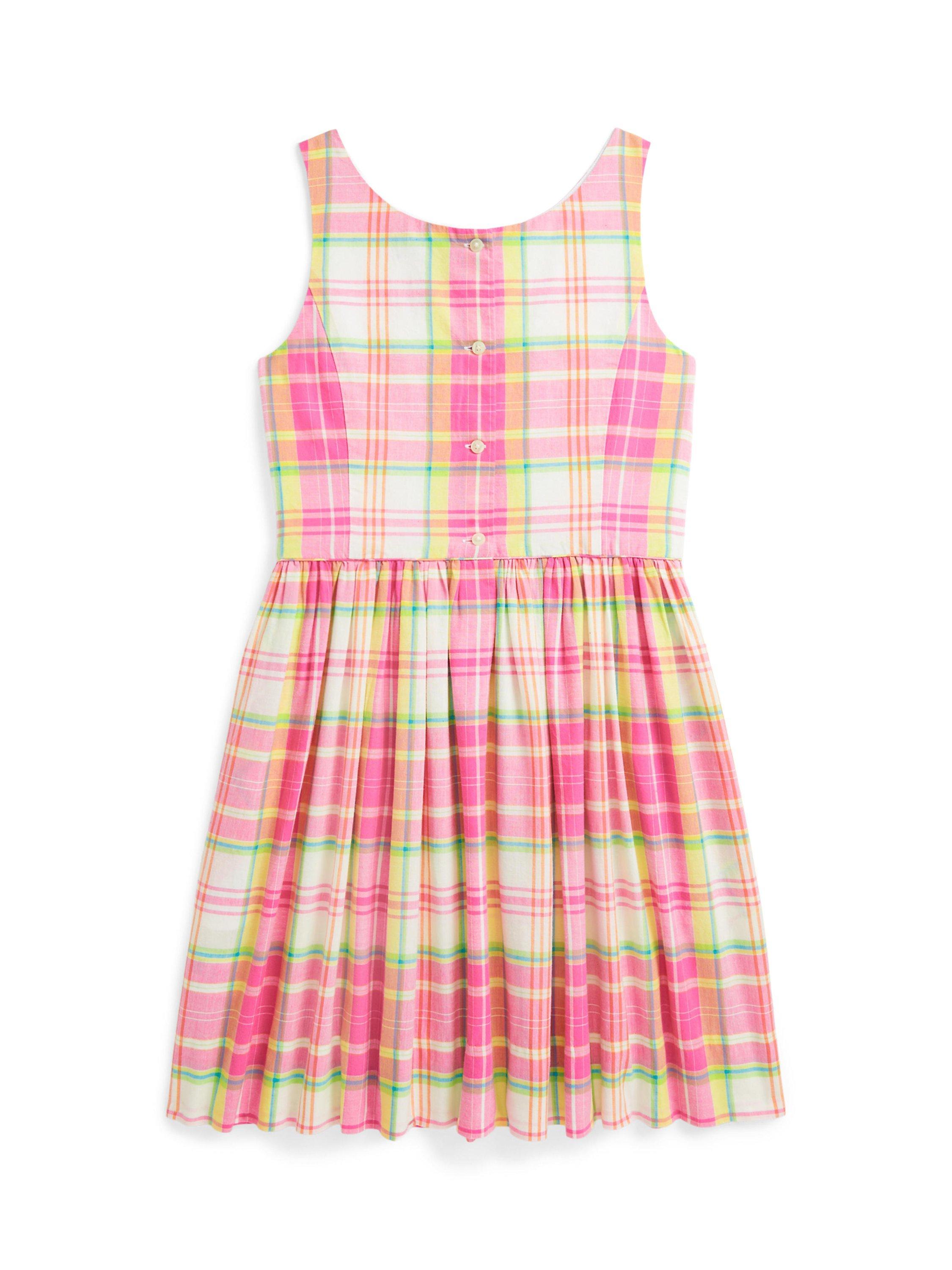 Product image 5 of 6, which shows Polo Ralph Lauren Kids' Plaid Cotton Dress, Pink/White, 2 years