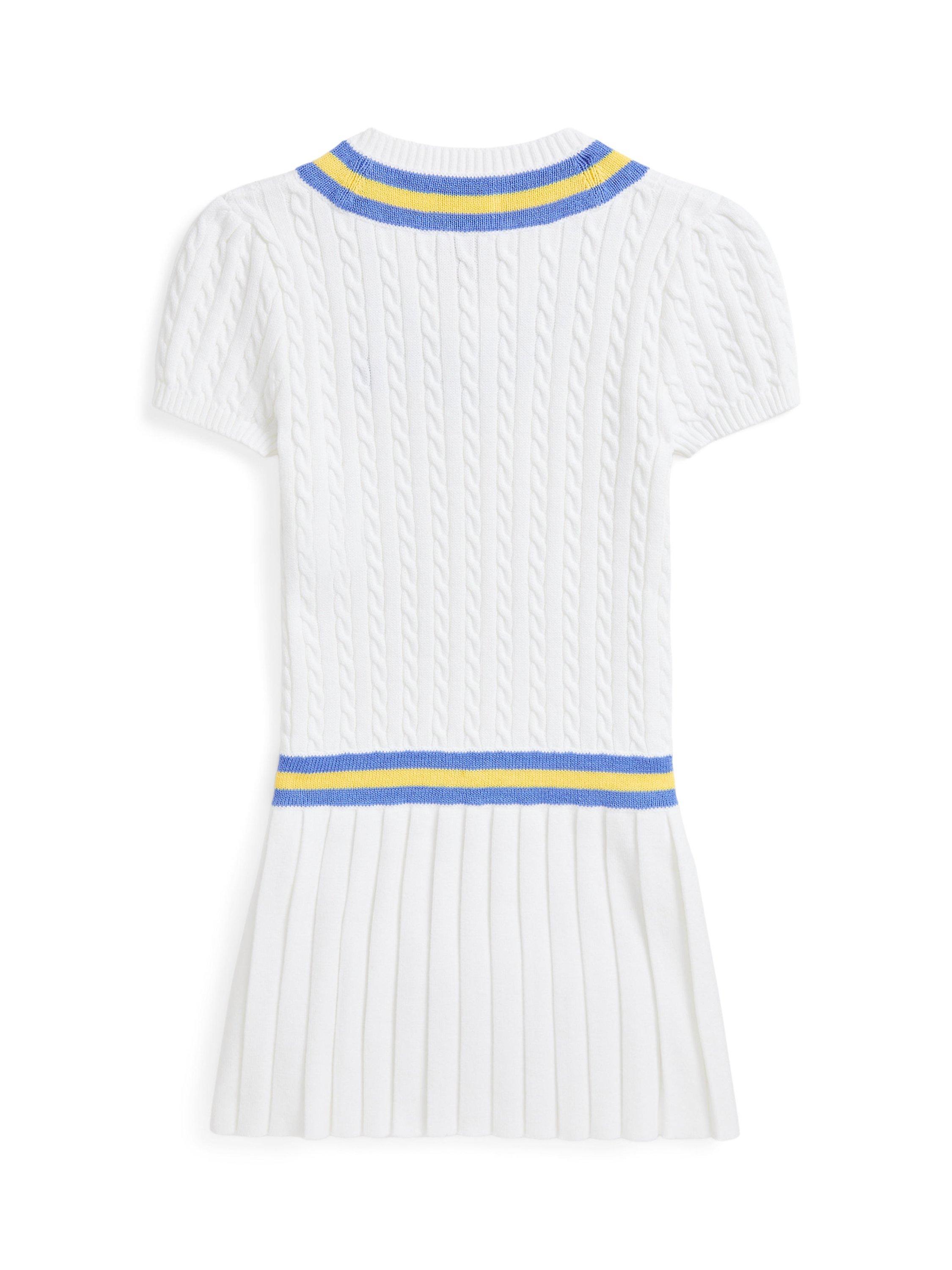 Product image 4 of 8, which shows Polo Ralph Lauren Kids' Cricket Stripe Cotton Jumper Dress, White/Blue, 4 years