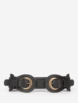 THE KOOPLES Double Buckle Leather Belt, Black, Black