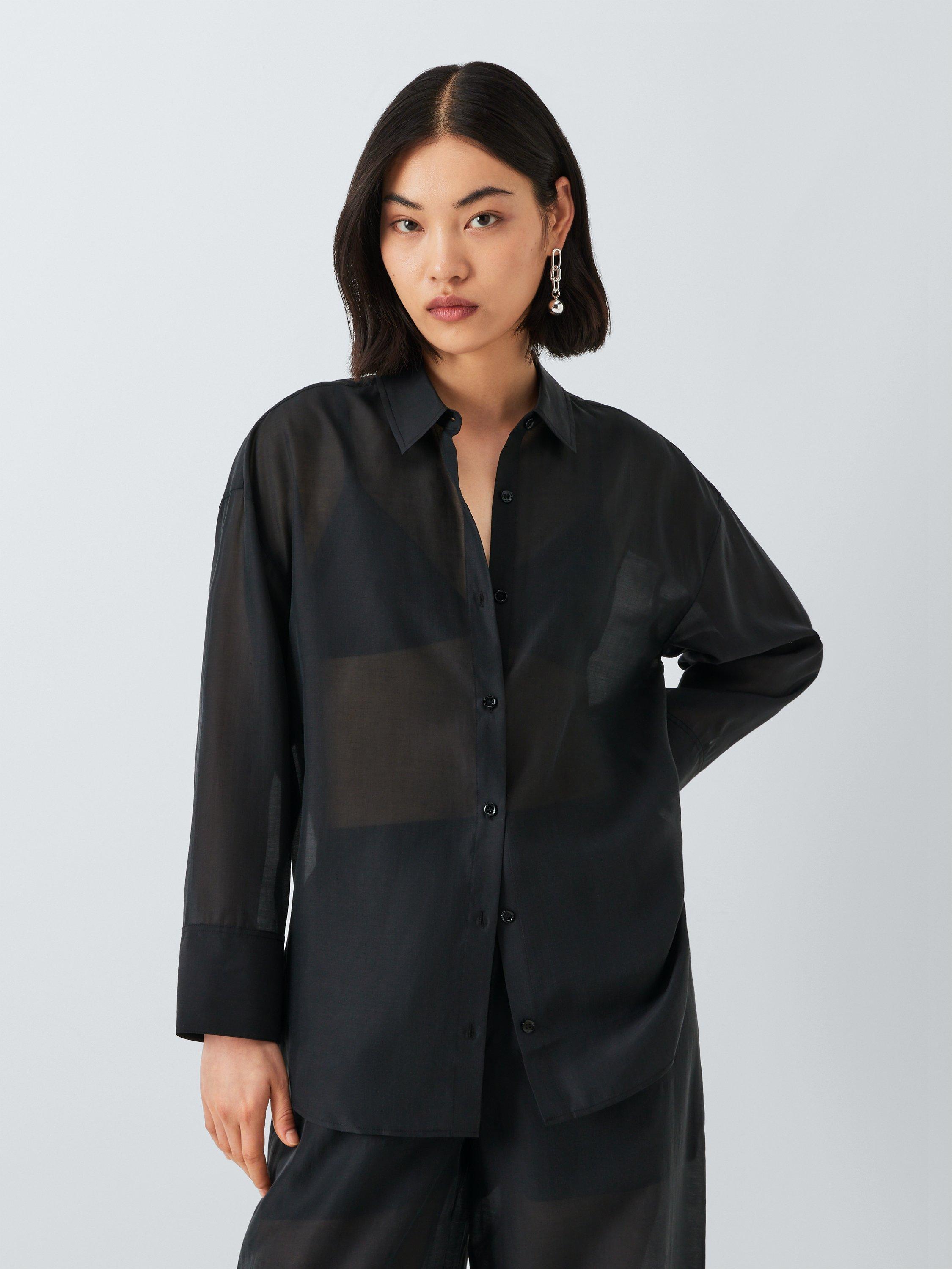 Product image 1 of 6, which shows John Lewis ANYDAY Sheer Long Sleeve Shirt, Black, 8