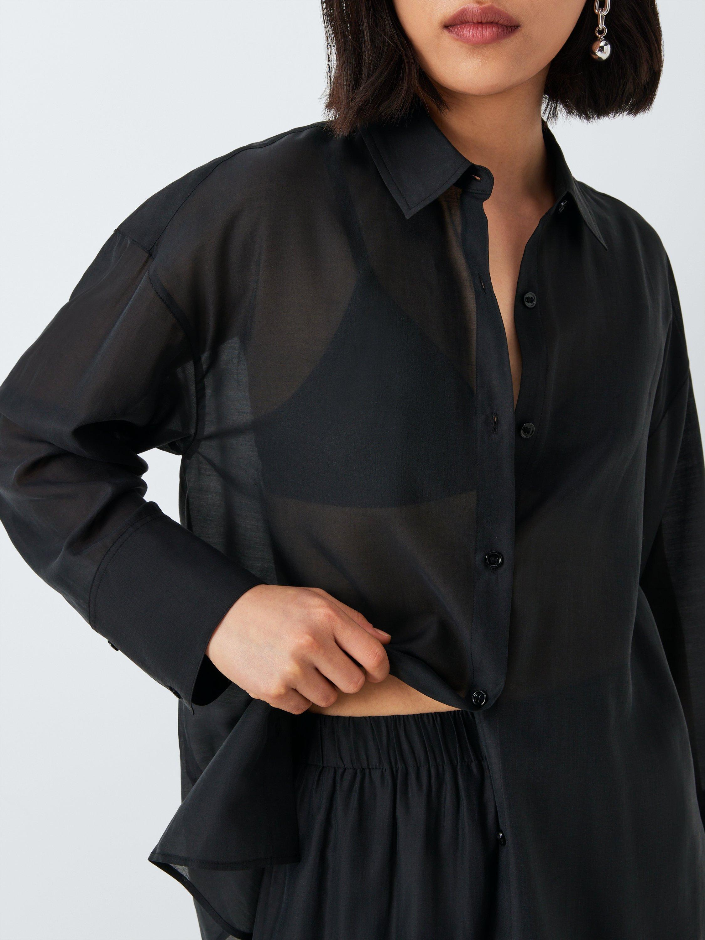 Product image 5 of 6, which shows John Lewis ANYDAY Sheer Long Sleeve Shirt, Black, 8