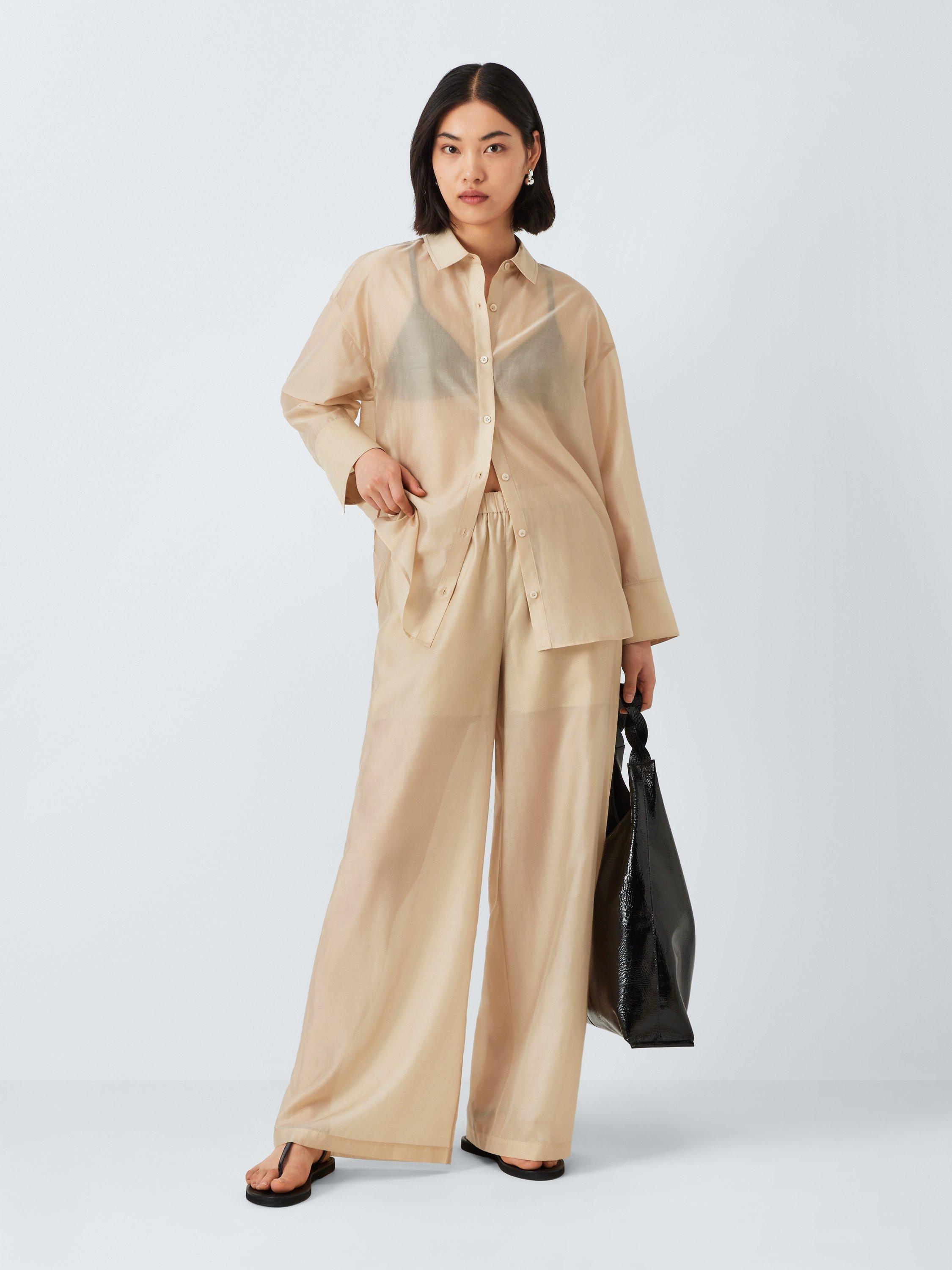 Product image 3 of 6, which shows John Lewis ANYDAY Sheer Long Sleeve Shirt, Beige, 6