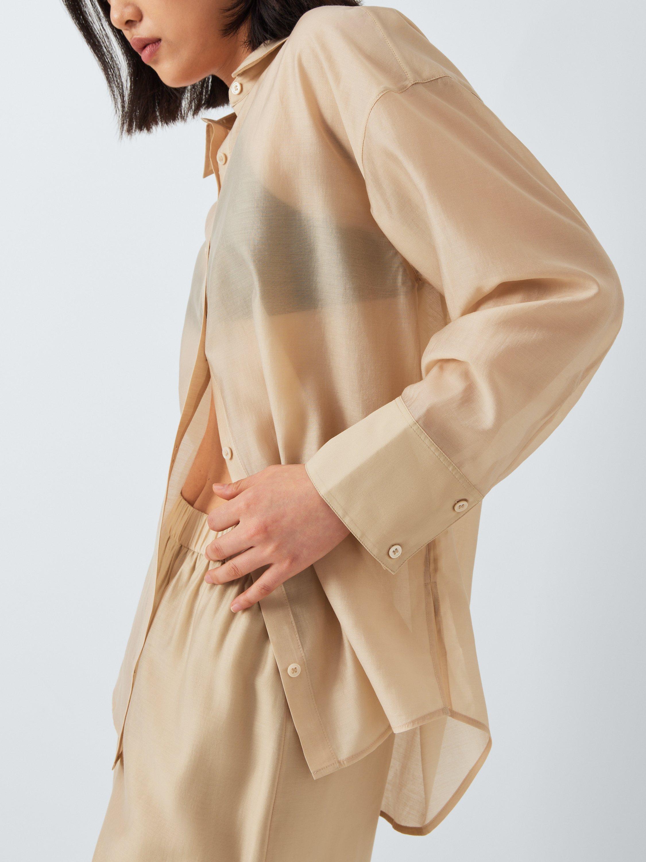 Product image 6 of 6, which shows John Lewis ANYDAY Sheer Long Sleeve Shirt, Beige, 6