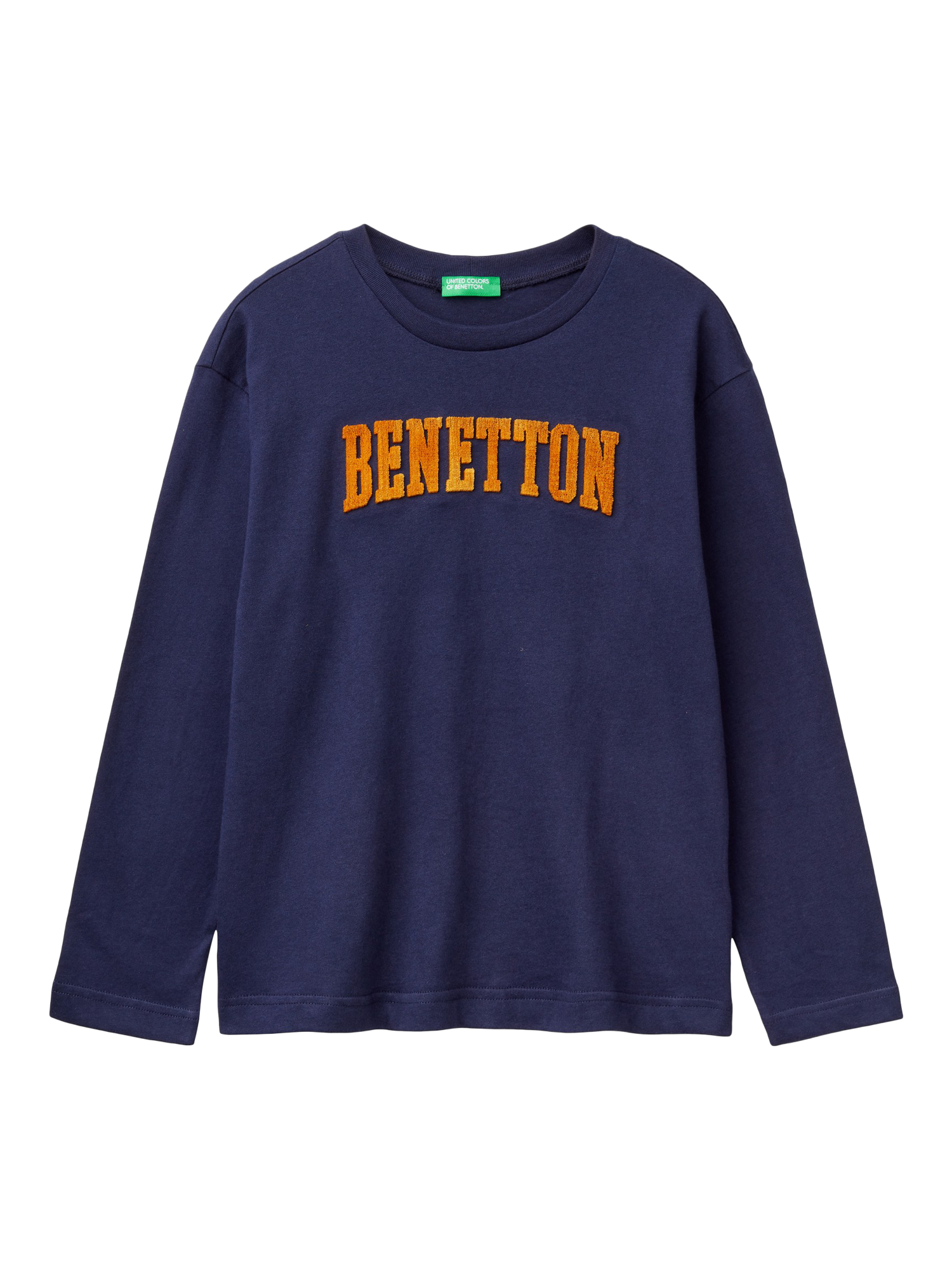 Benetton Kids' Cotton Logo Long Sleeve T-Shirt, Night Blue