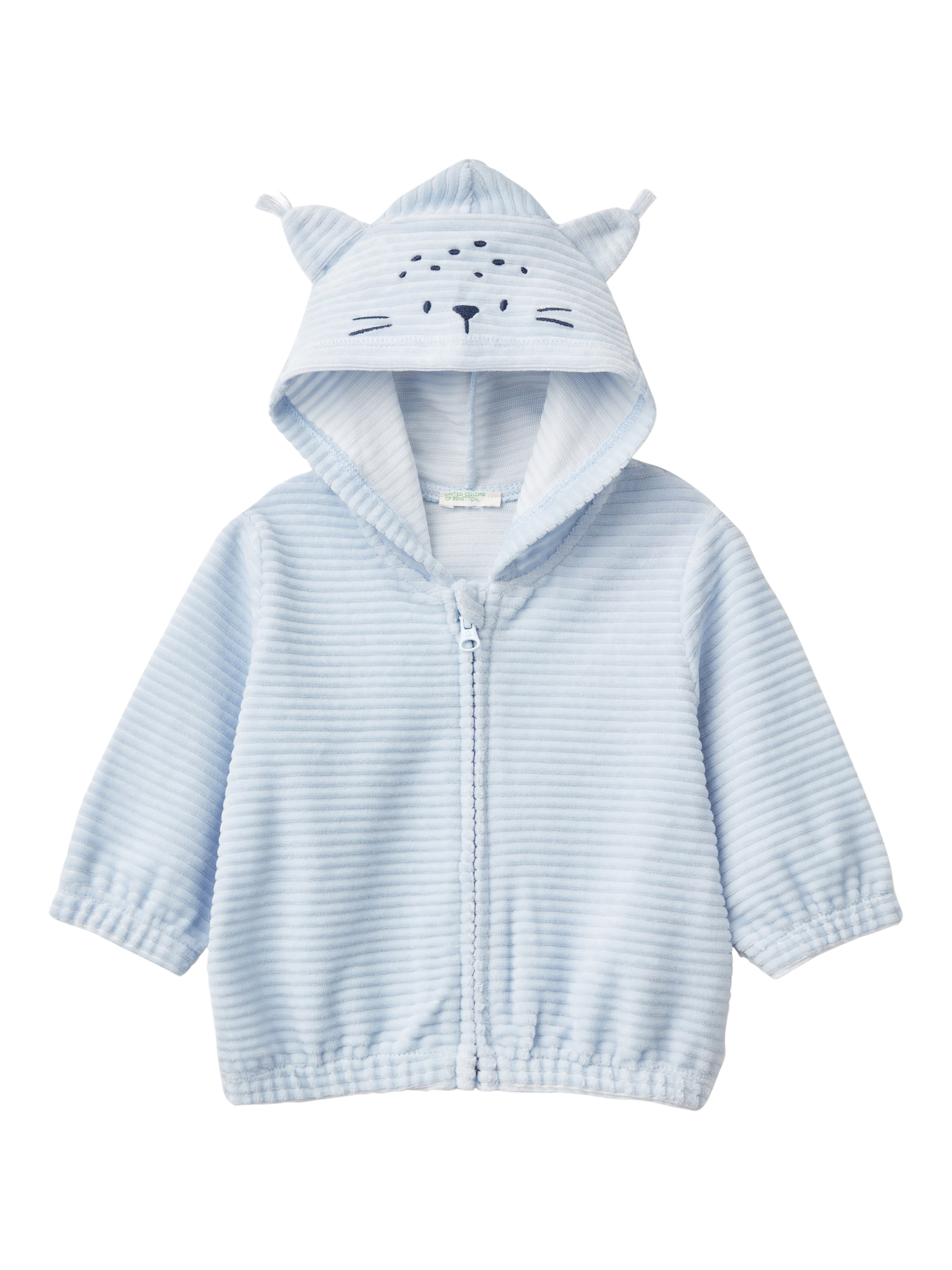 Product image 1 of 3, which shows Benetton Baby Stripe Zip Up Hoodie, Light Blue Powder, 0-3 months
